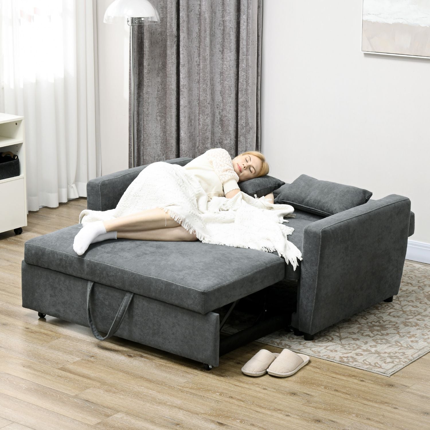 Bäddsoffa, sammetslook, justerbart ryggstöd, 2-sits