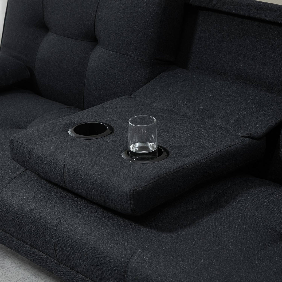 Bäddsoffa, 3-sits med hopfällbart bord & mugghållare, grå