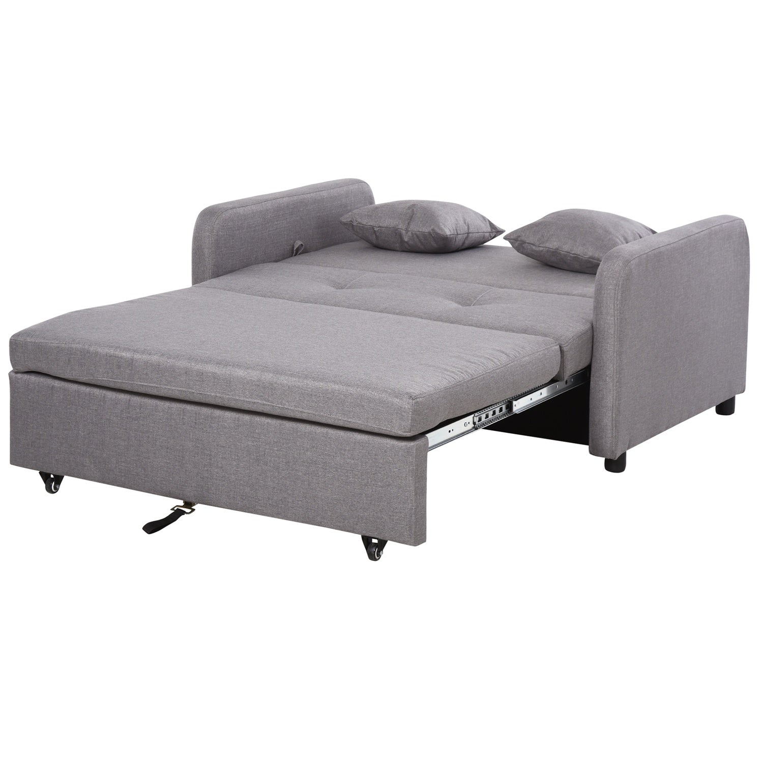 Bäddsoffa med grå linnelook, förvaring och hjul, 2-sits