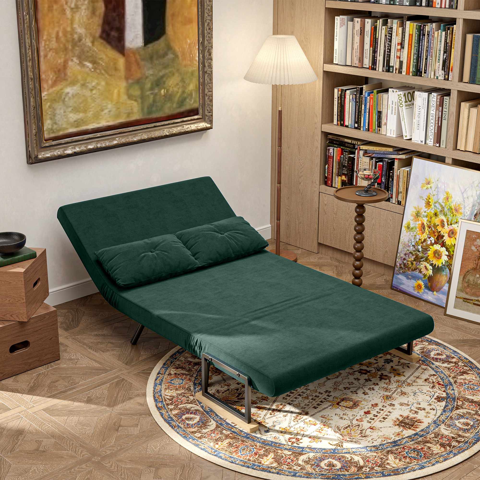 Bäddsoffa med justerbart ryggstöd, grönt tyg