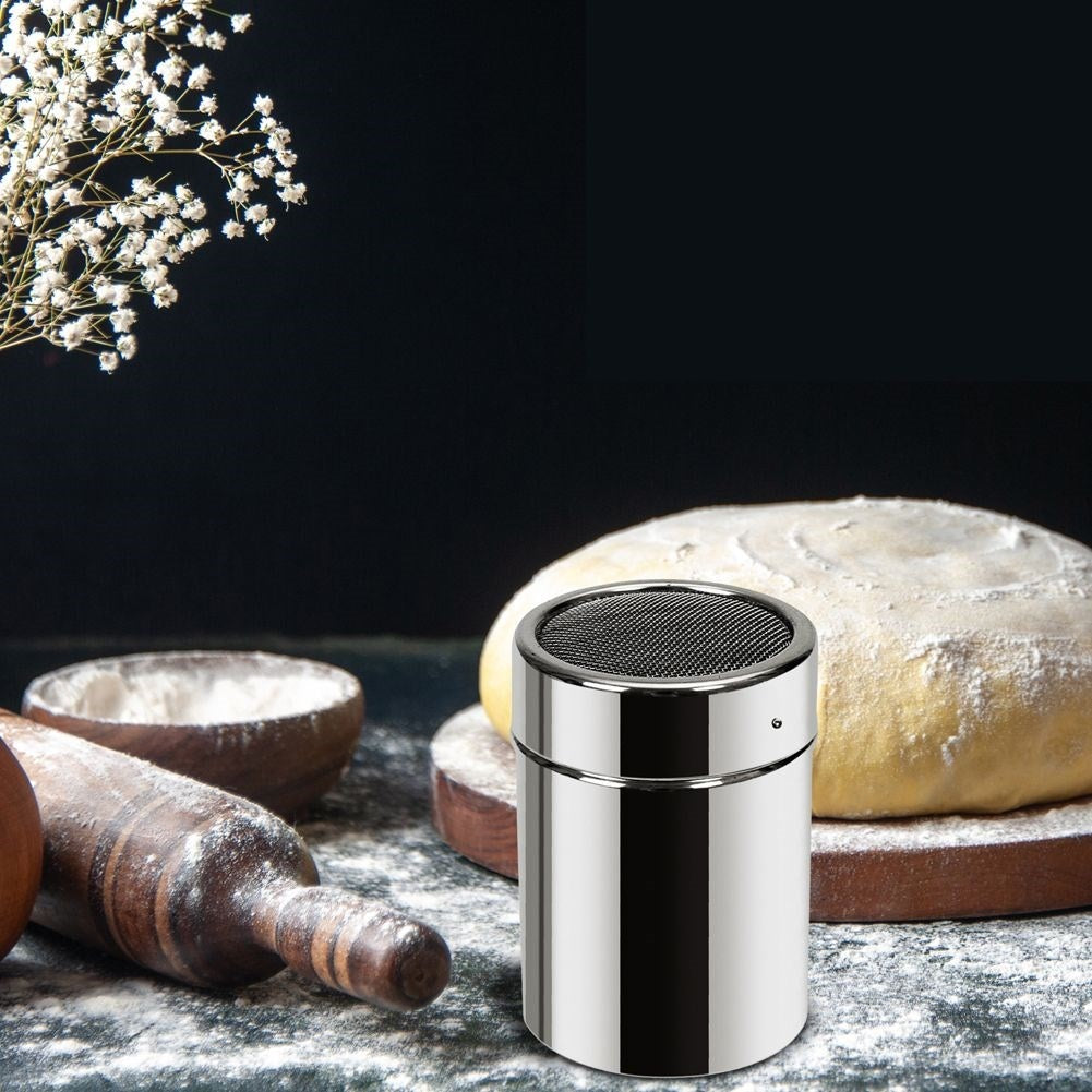 Behållare m. sil & lock för florsocker, kakao, kaffe, strössel