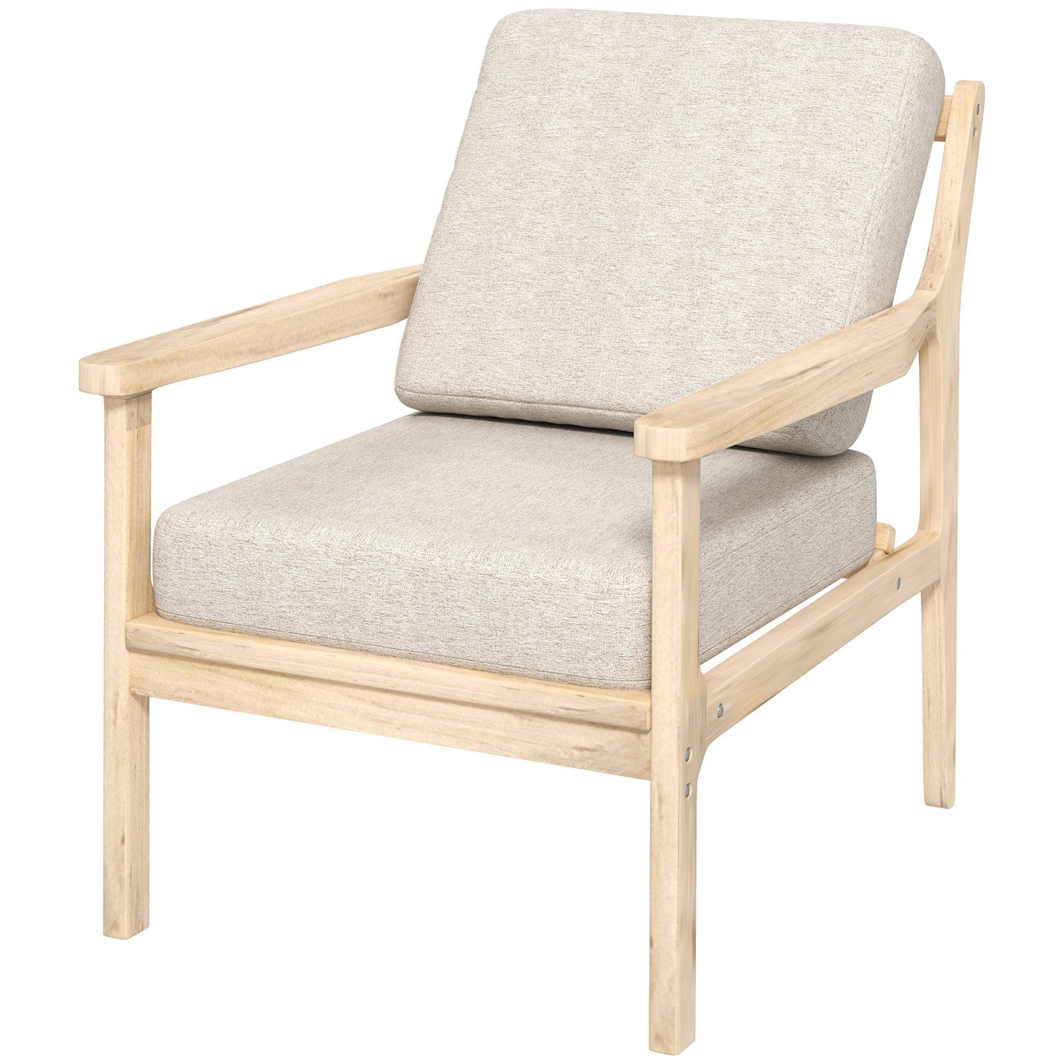 Beige fåtölj i linnelook med träben och avtagbara kuddar