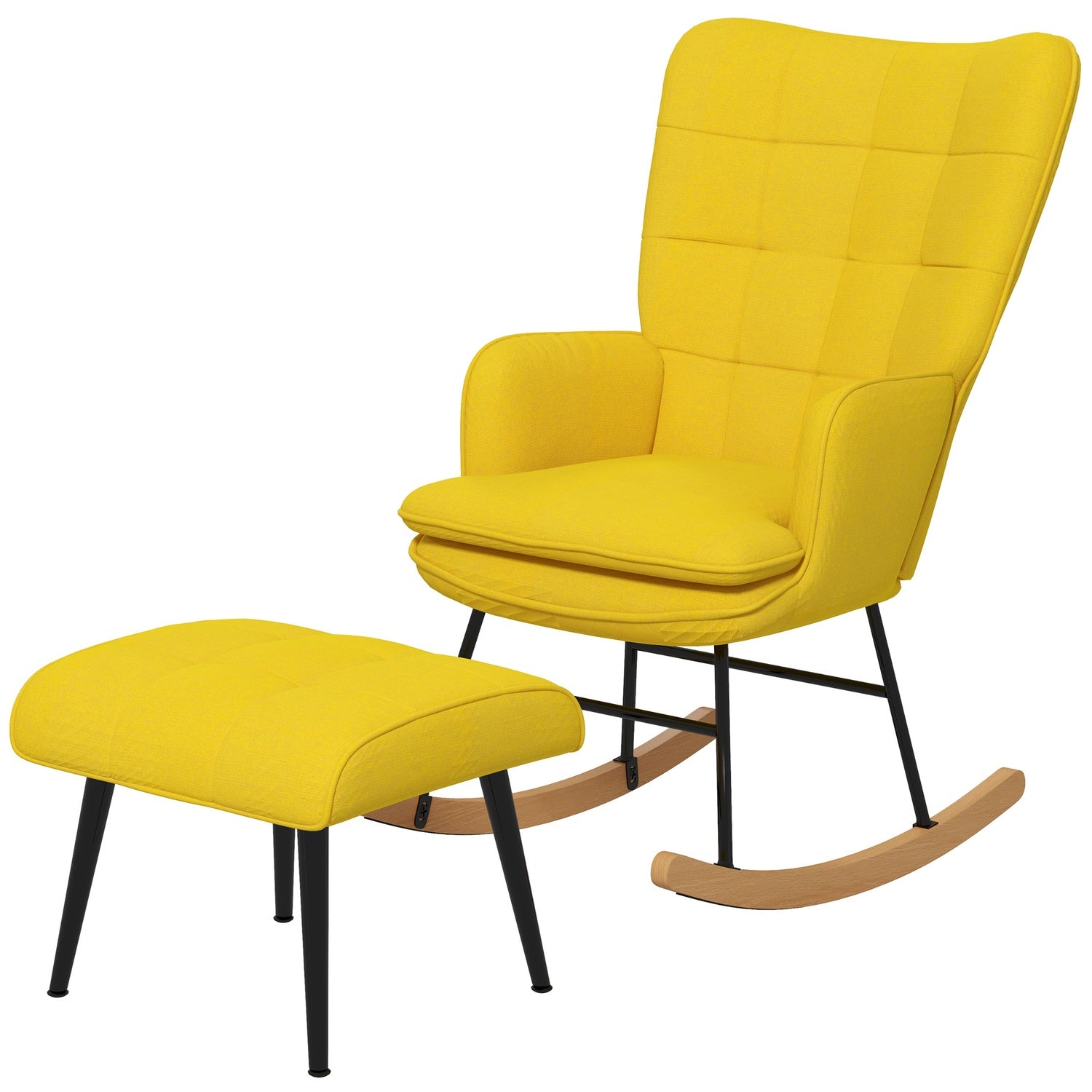Beige gungstol i linne-look med ottoman, 130 kg Kapacitet