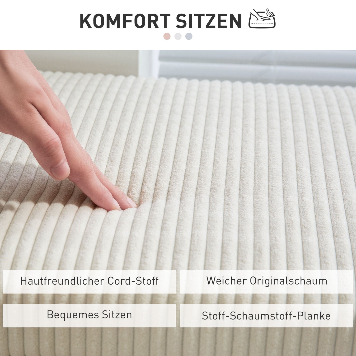 Beige stoppad förvaringsbänk, stålben, 112 x 42 x 40 cm