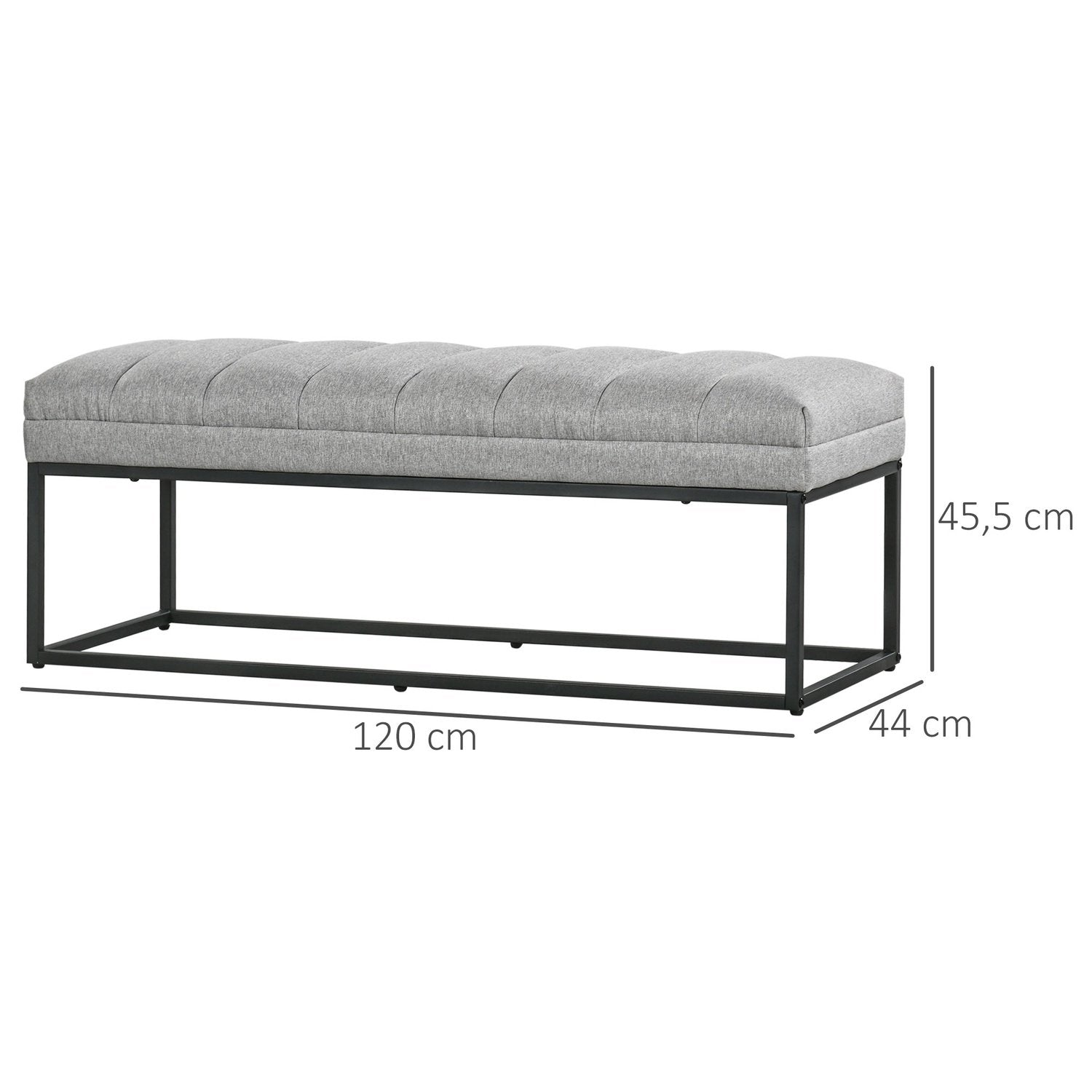 Bänk I Linnelook Stoppad Bänk För Sovrum, Sängbänk, Omklädningsbänk, Upp Till 200 Kg, Stål, Ljusgrå, 120X44X45,5 Cm