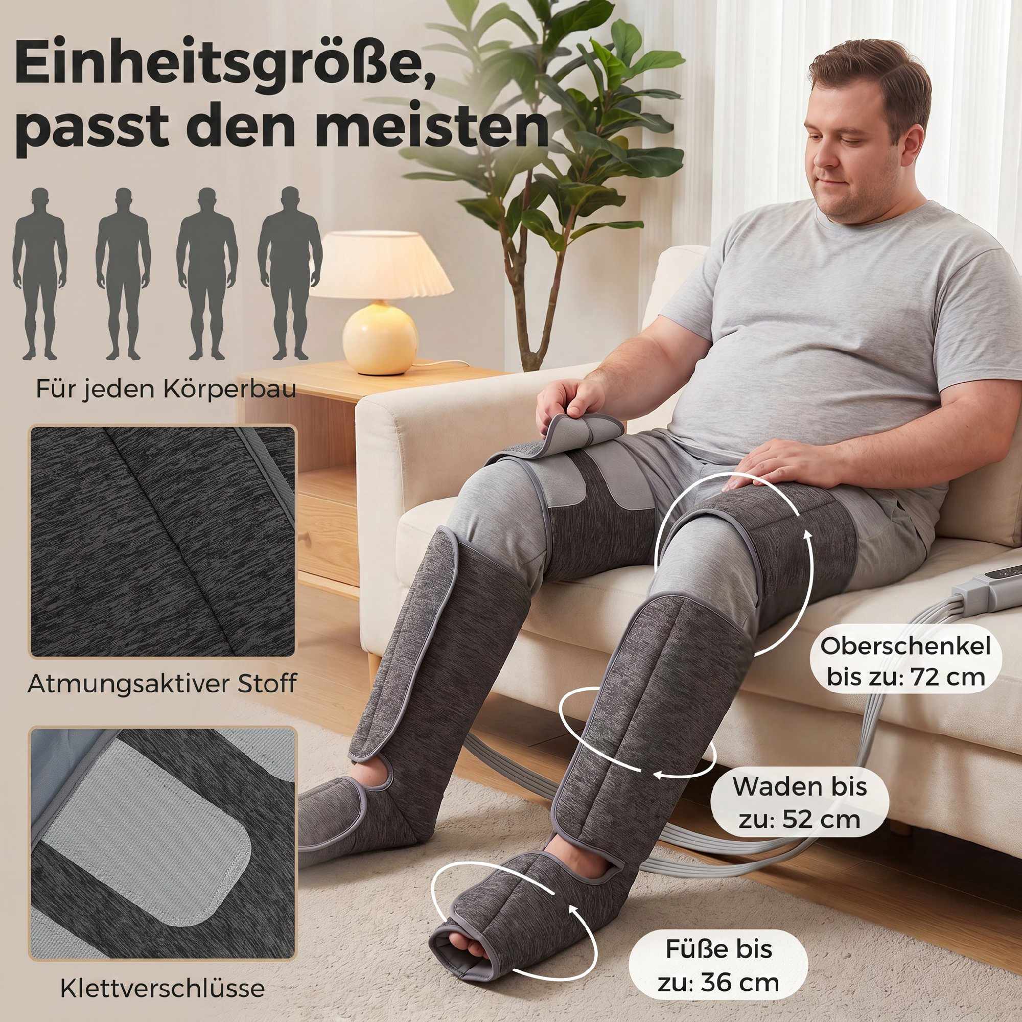 Benkompressionsmassageapparat med värme, 3 lägen, 3 intensiteter