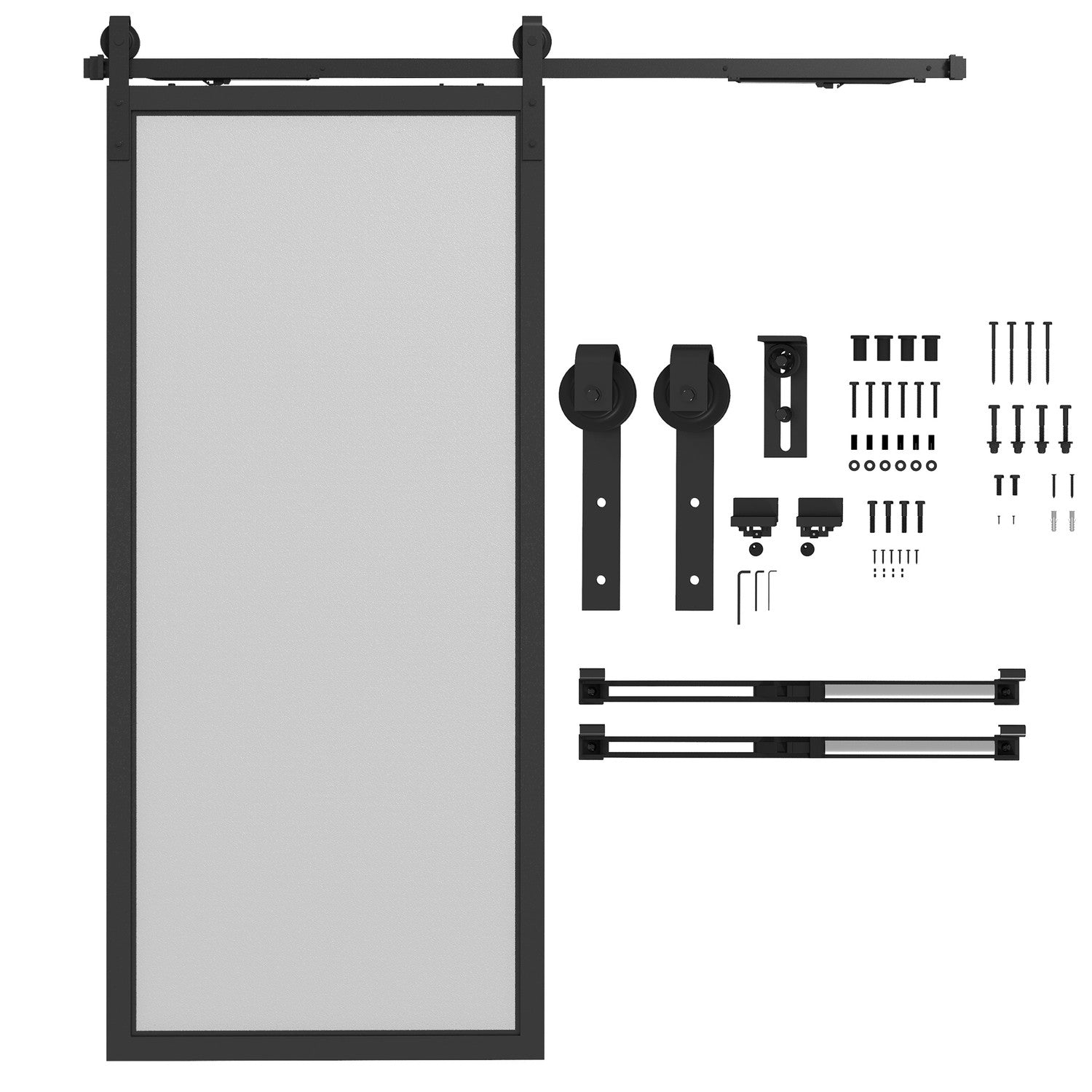Skjutdörrssats, 183cm, kolstål, svart finish