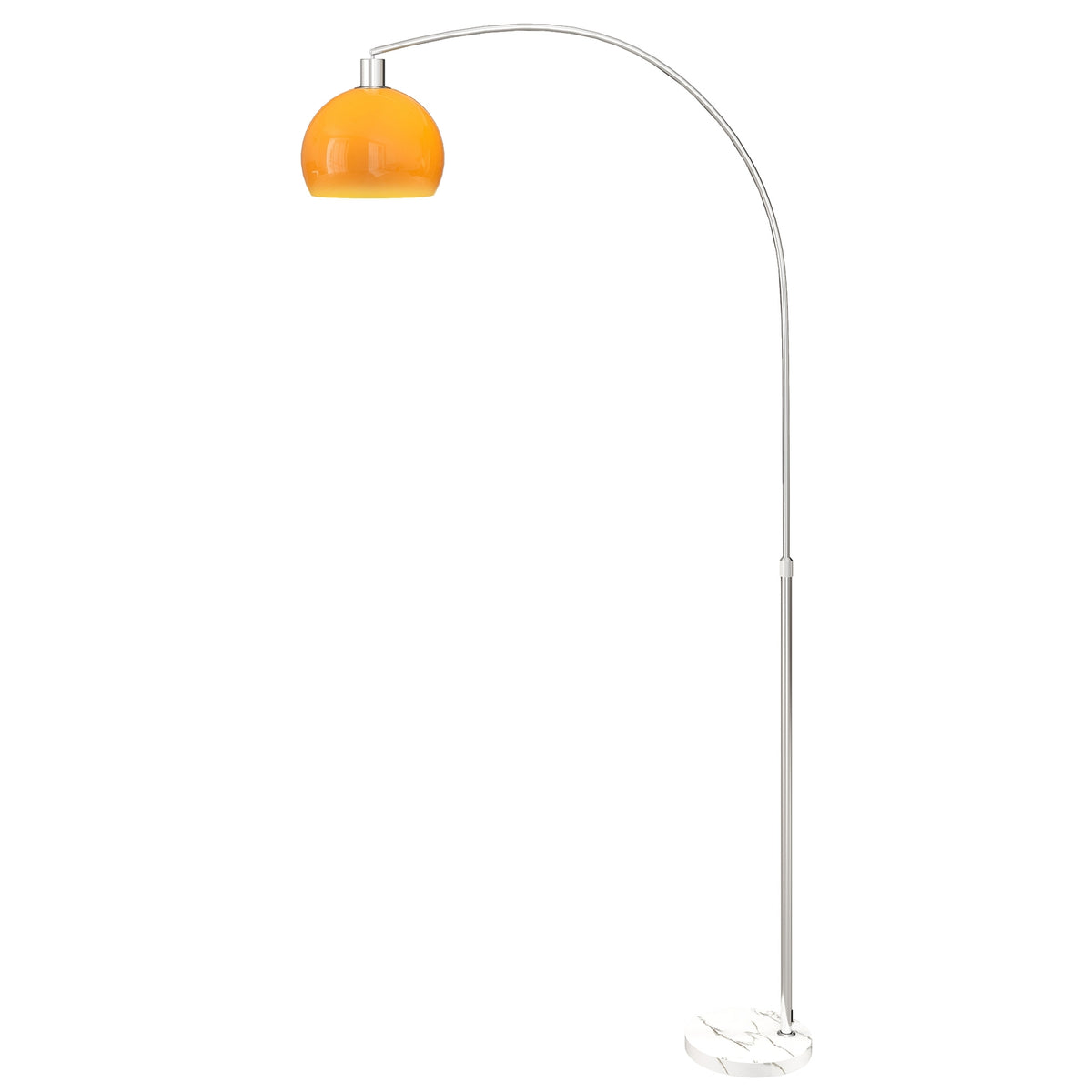 Båggolvlampa med fotpedal, marmorfot, vit/orange