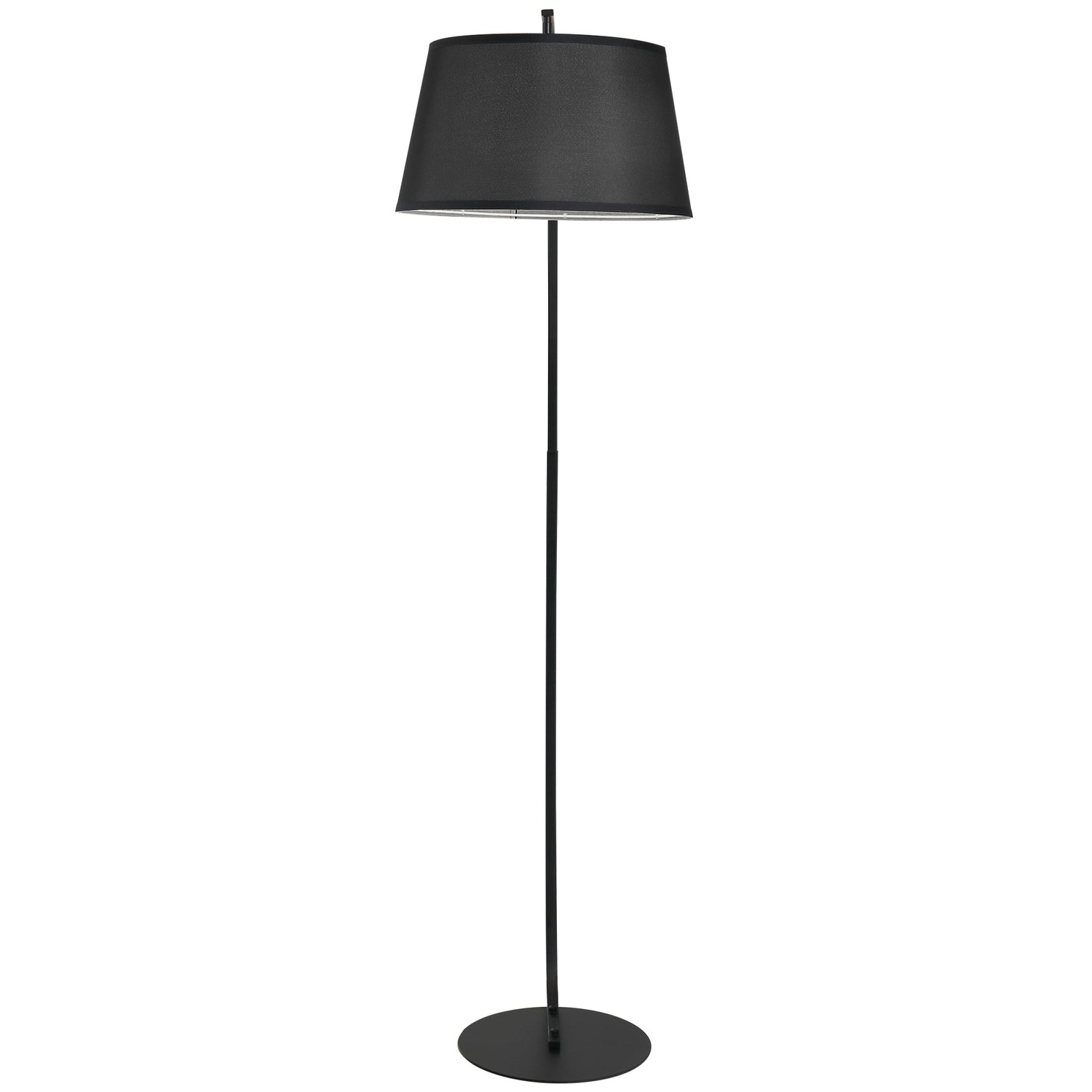 Modern metallbåggolvlampa med svart linneskärm