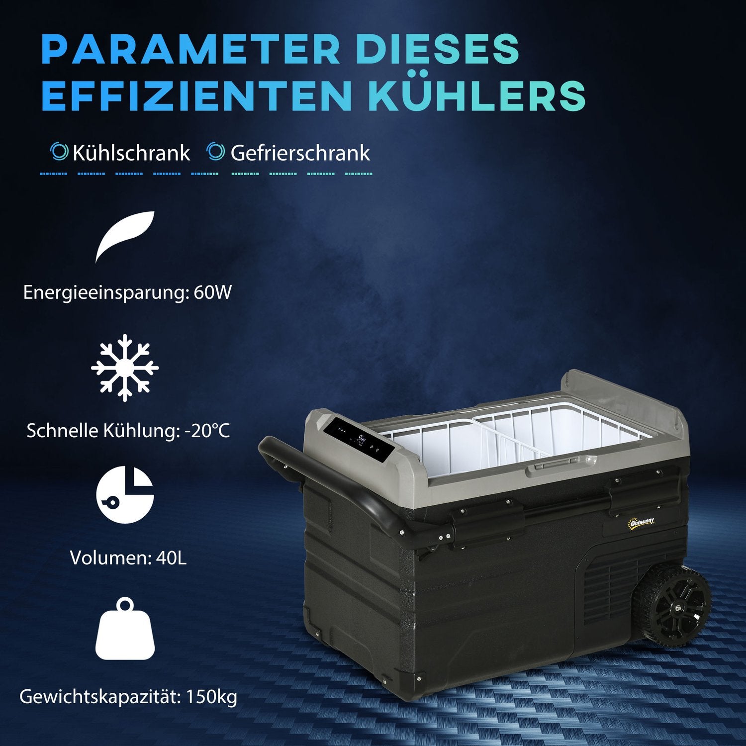 Bilkylbox 40L, LED, Kompressor, Hjul, Dual Voltage