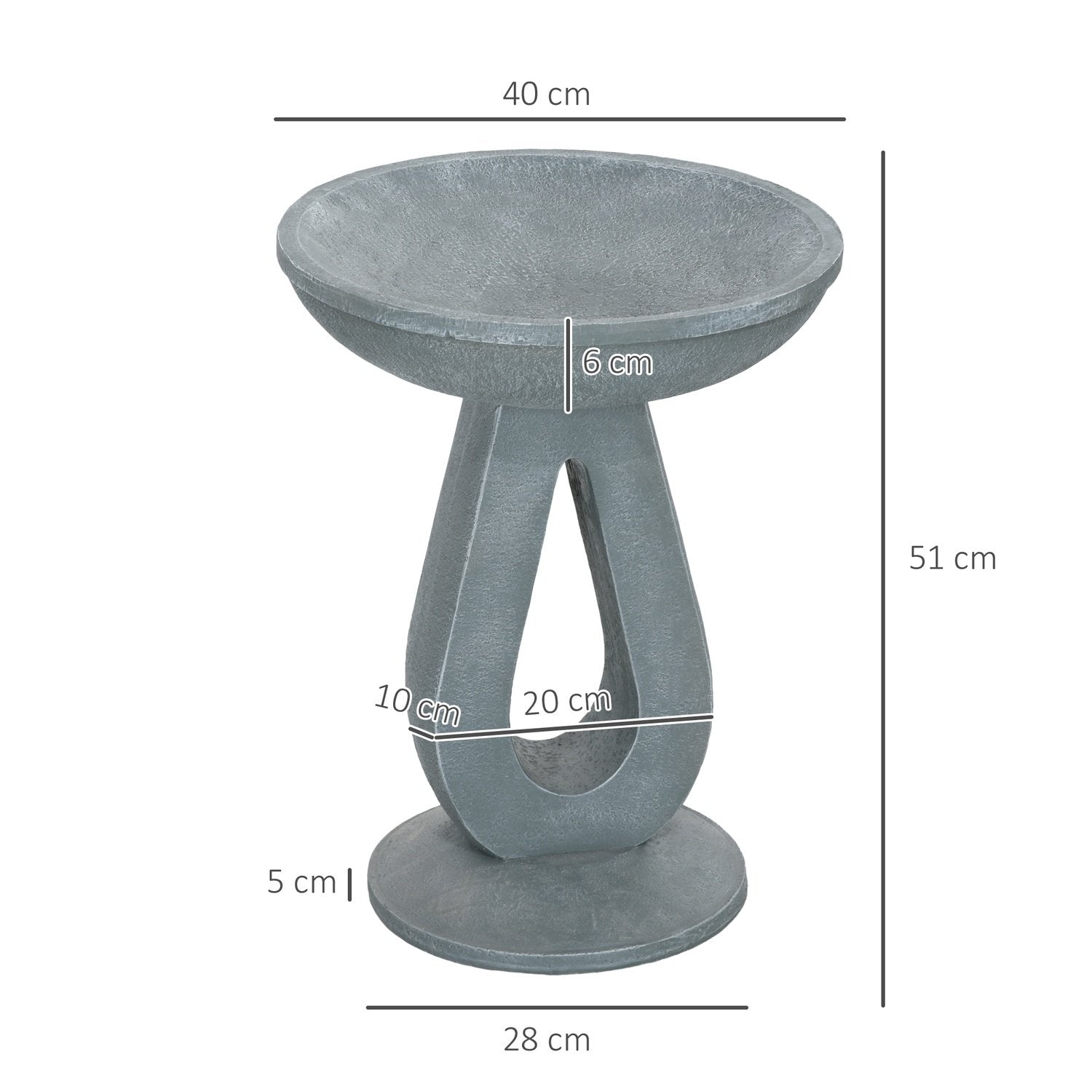 Fuglebad med steinlookstativ, fuglemater, villfuglbadekar for hage og balkong, grå, 51 cm