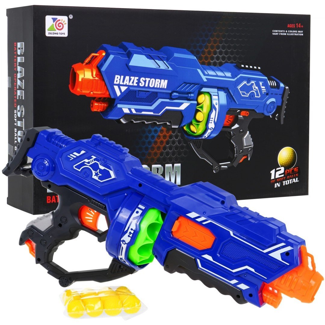 Blaze Storm Blue Pistol med 12 myke kuler for barn