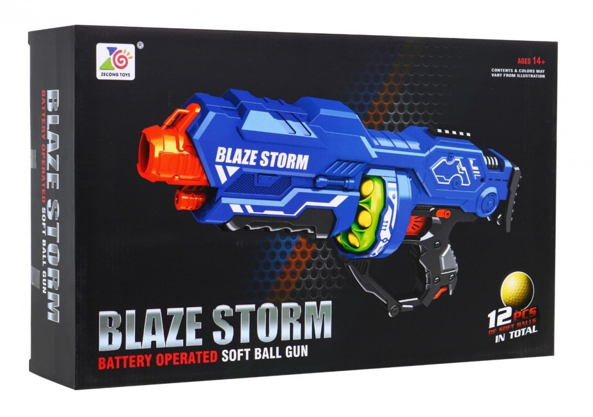 Blaze Storm Blue Pistol med 12 myke kuler for barn