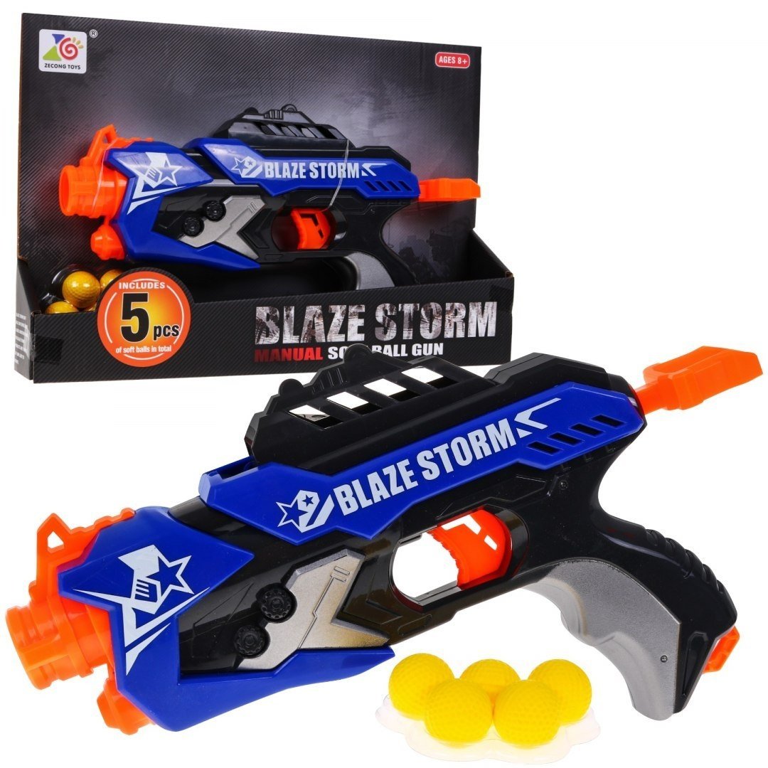 Blaze Storm Blue Pistol med 5 skumkuler, ingen batterier nødvendig