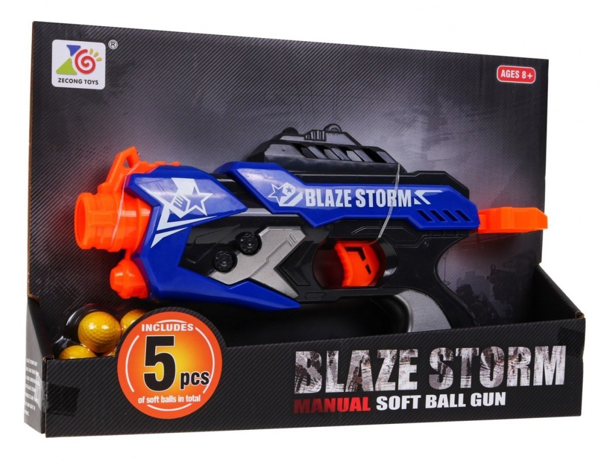 Blaze Storm Blue Pistol med 5 skumkuler, ingen batterier nødvendig