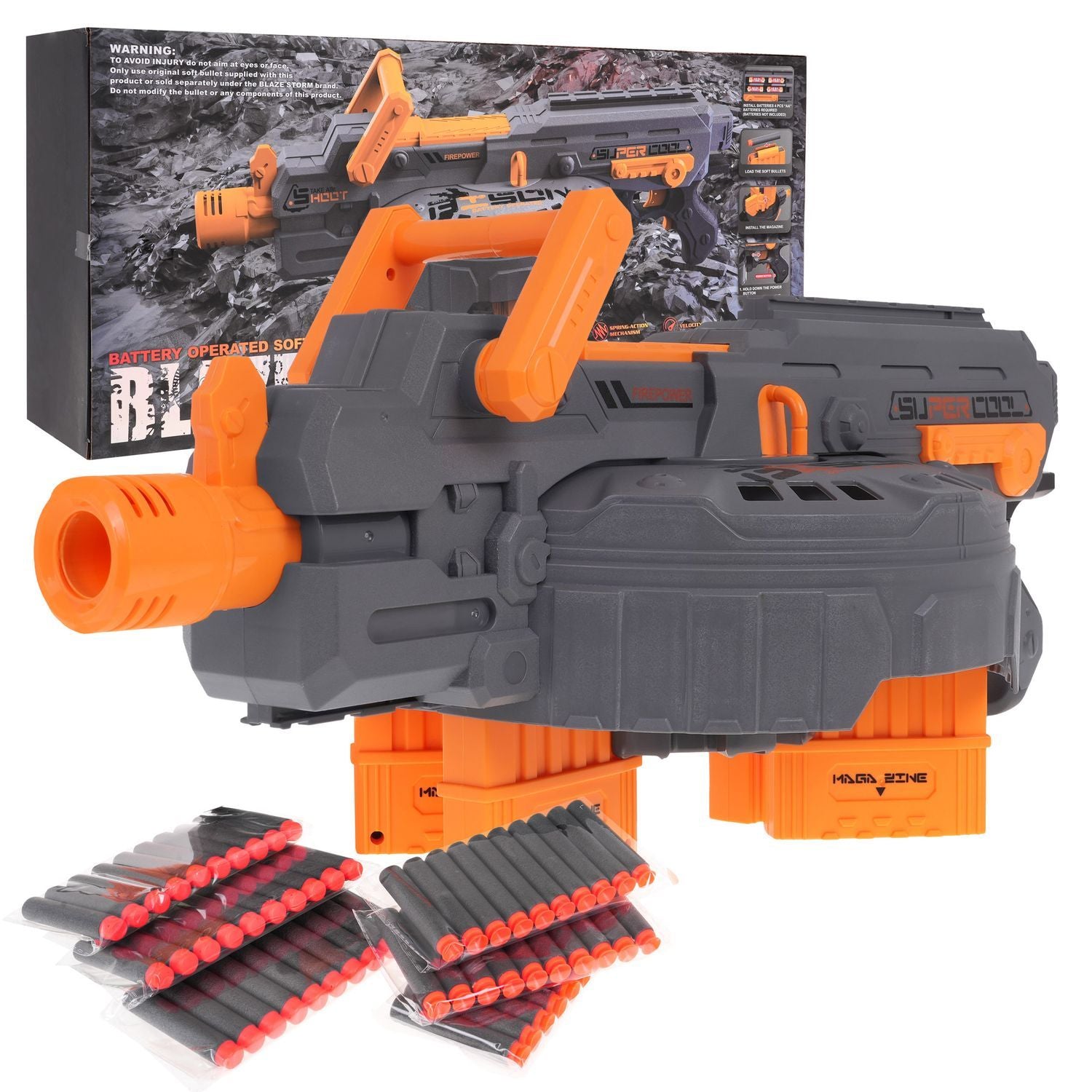 Blaze Storm Toy Rifle med 4 magasiner og 60 myke kuler