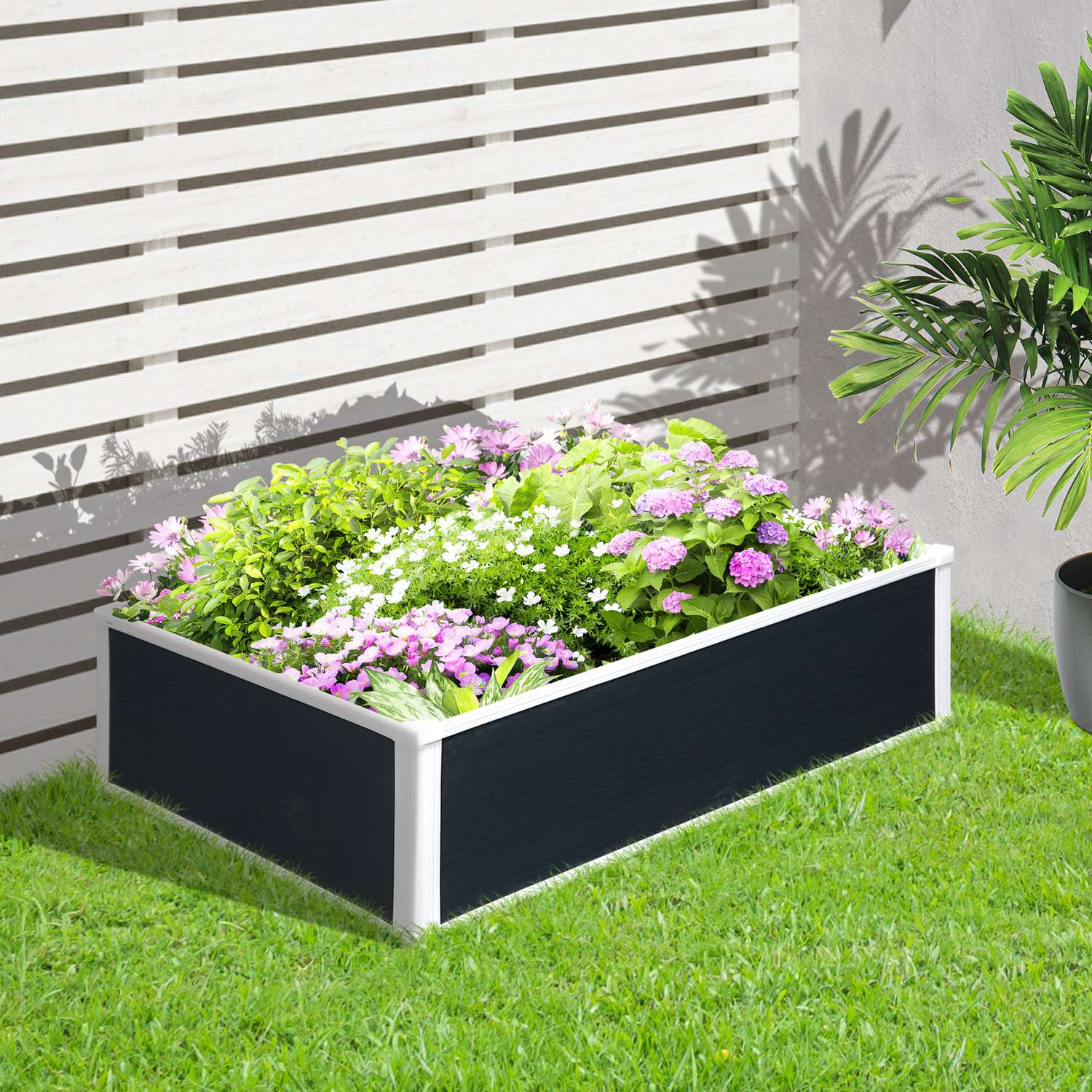 Blomlåda med upphöjd bädd med dränering – grå, plast, 100x80x30 cm