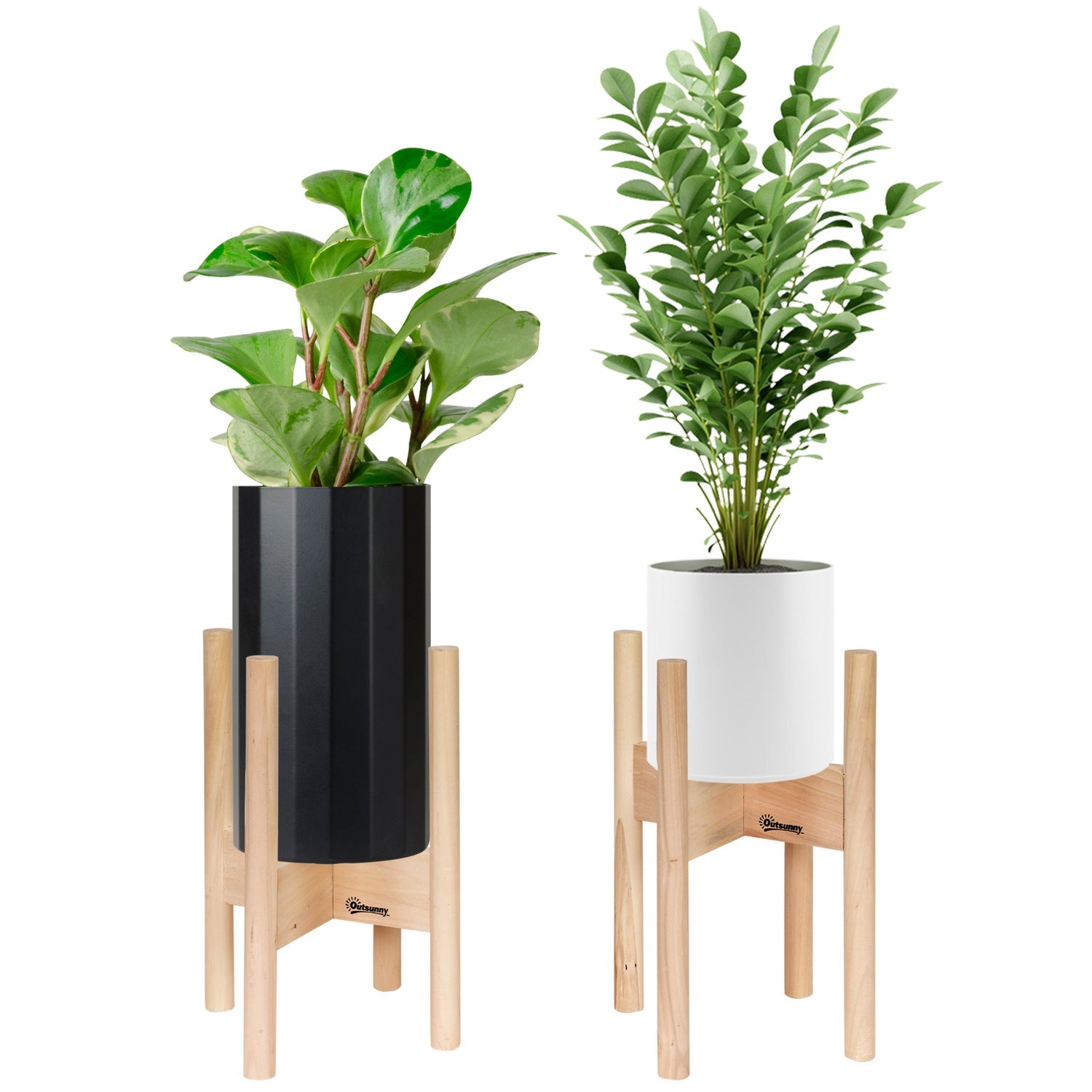 Blomsterställ i trä Set med 2, olika höjder, naturlig finish