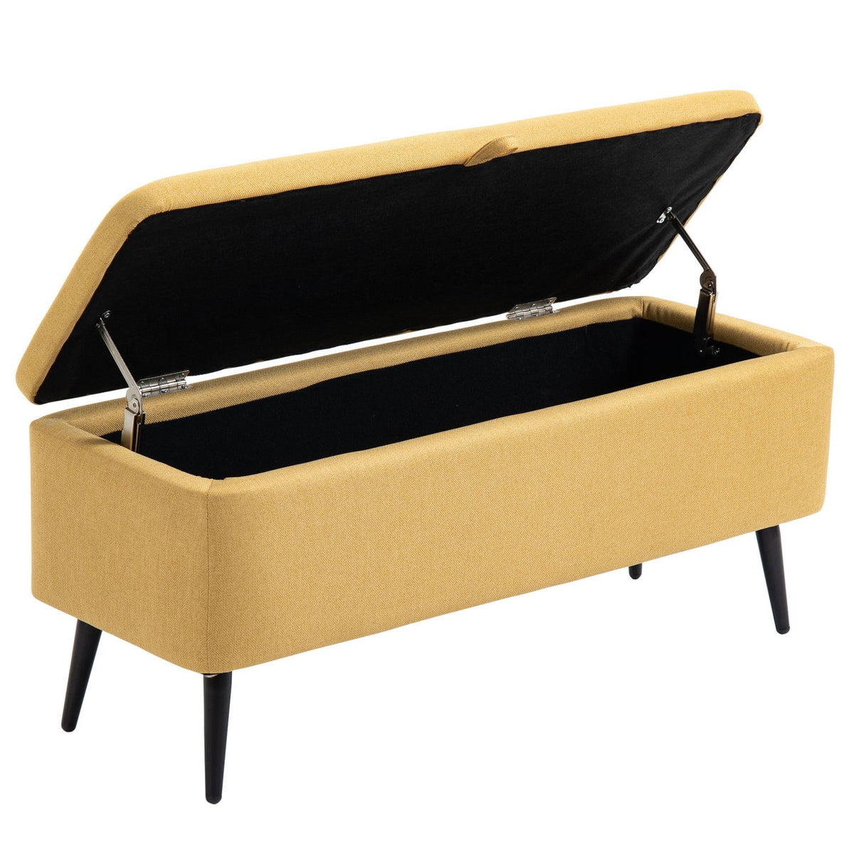 Bänk med bröststoppning, stoppad bänk i linnelook, upp till 150 kg, 101 x 38,5 x 44,5 cm, gul