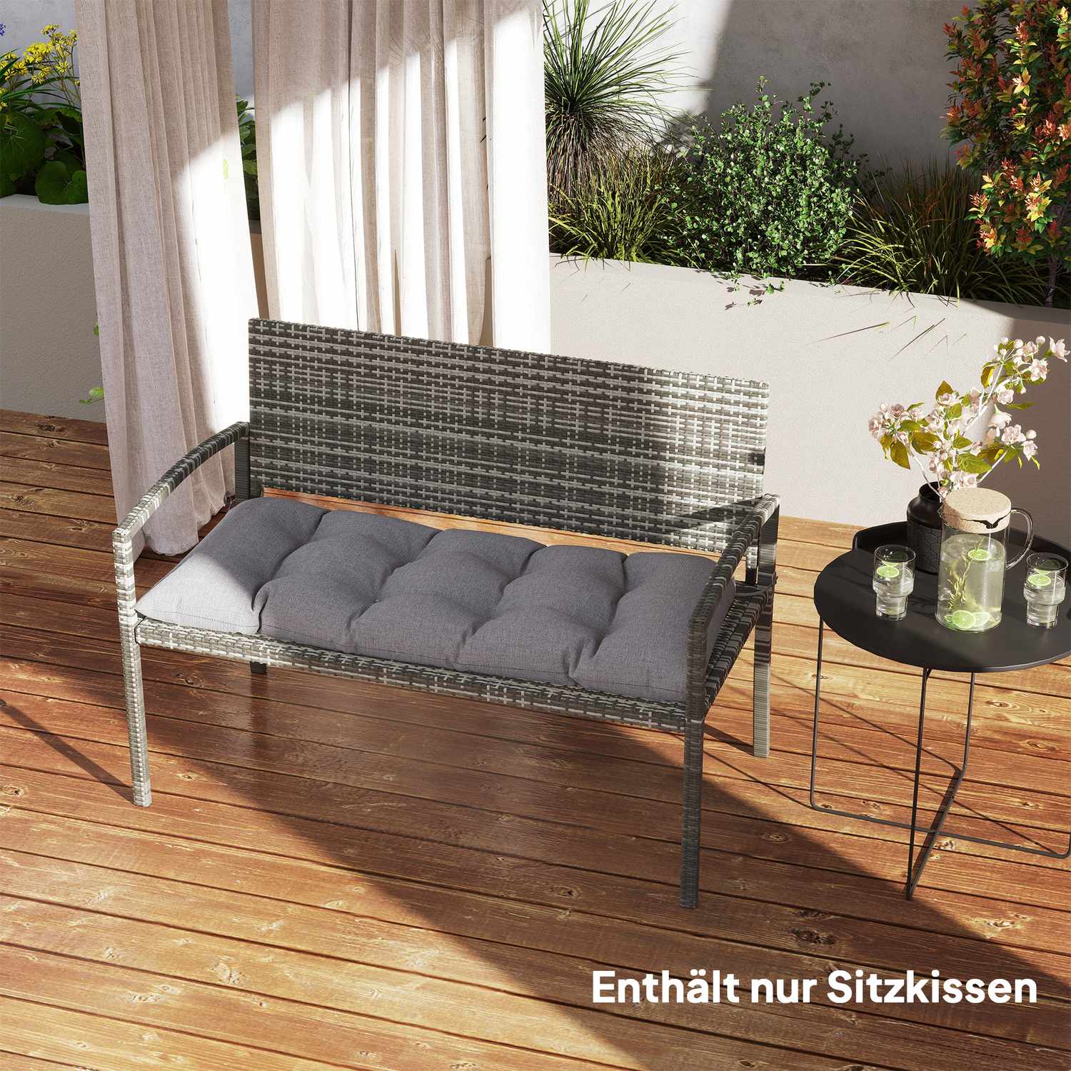 Utomhusbänkskudde 105 x 46 cm, Vattenavvisande, Grå