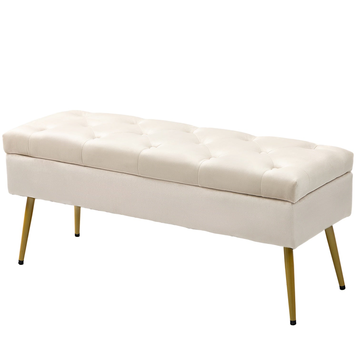 Klädd förvaringsbänk, sammetslook, beige, 102 x 35 x 43 cm