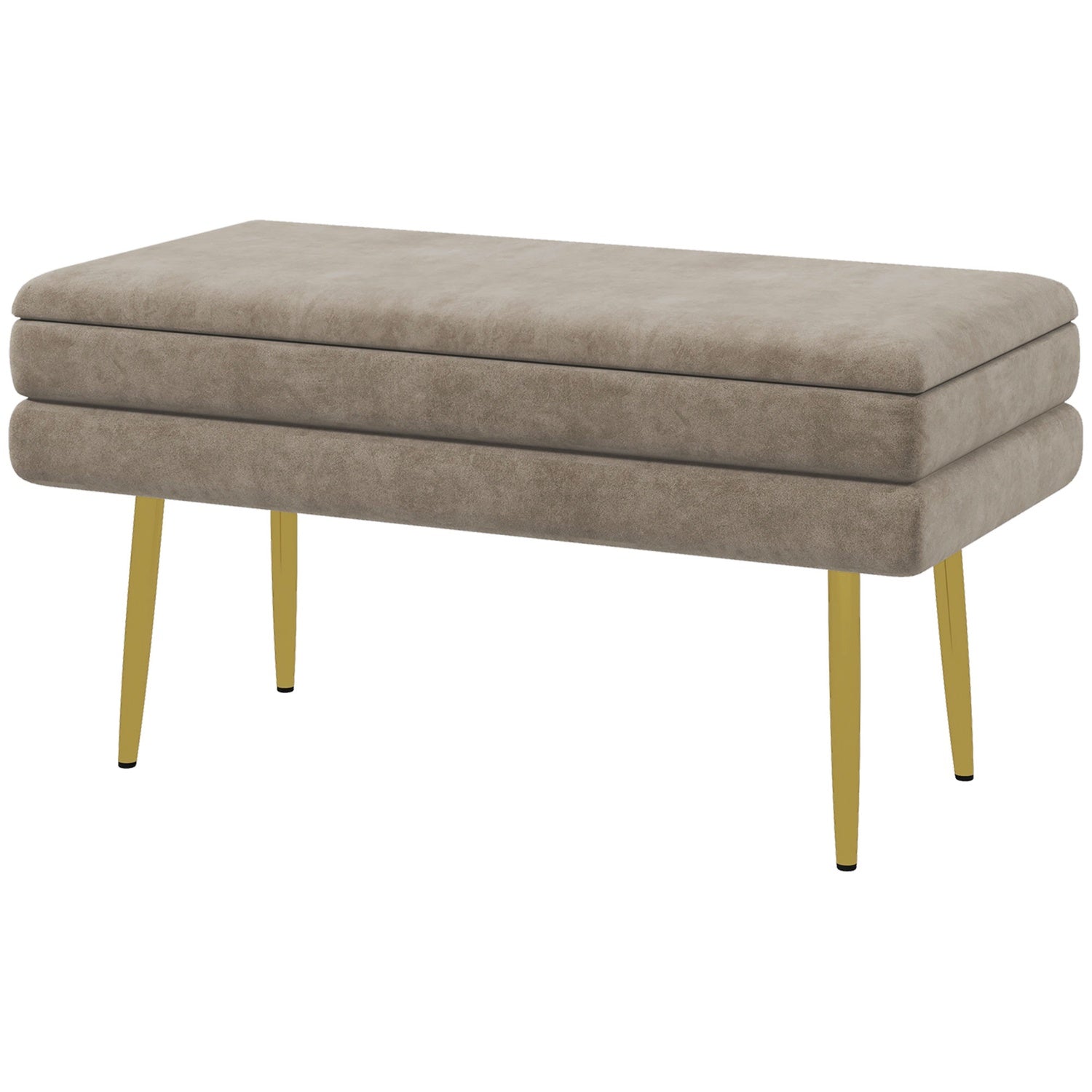 Klädd förvaringsbänk i sammet, Stålben, Beige, 79,5 cm
