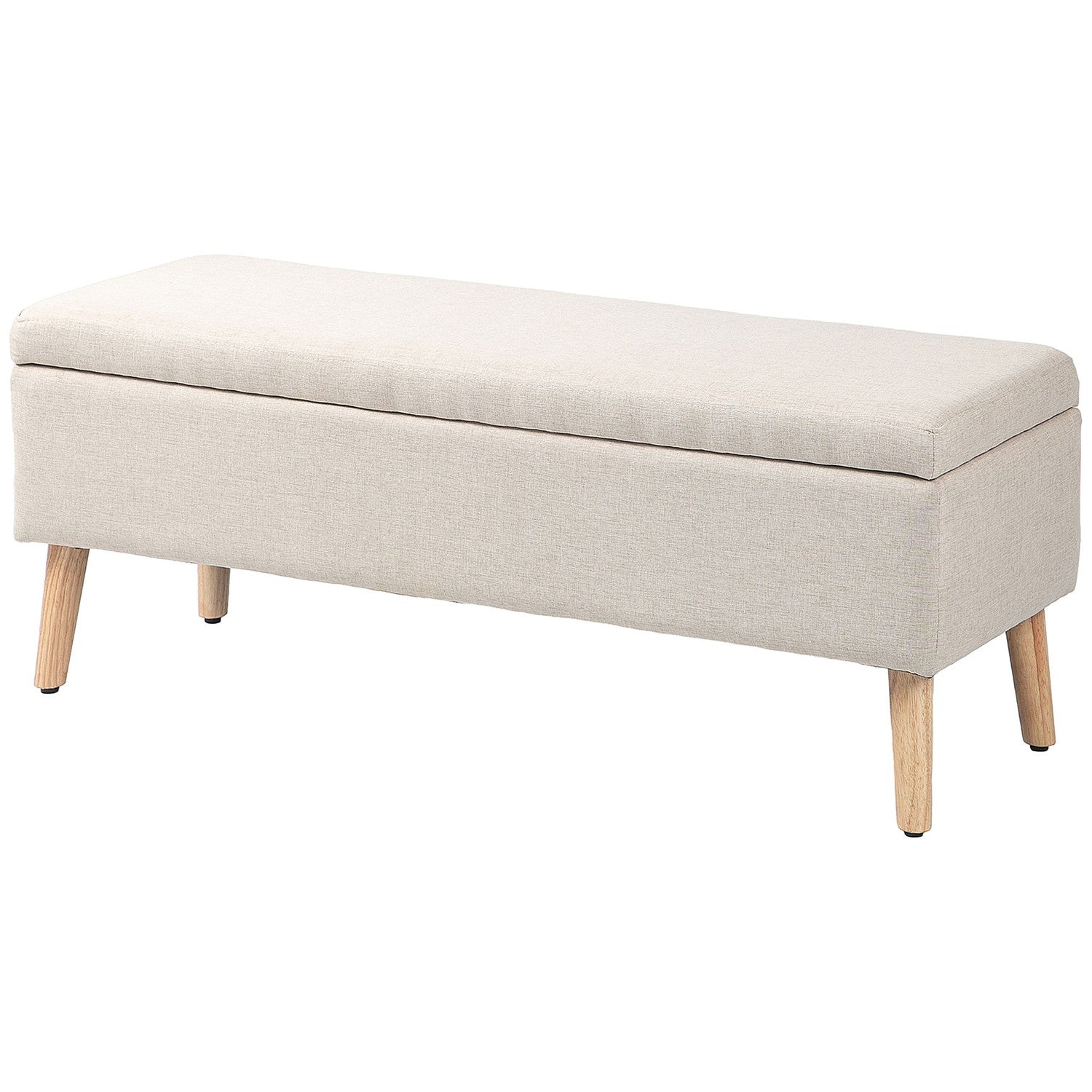 Beige stoppad förvaringsbänk – linnelook, 110x39x45 cm