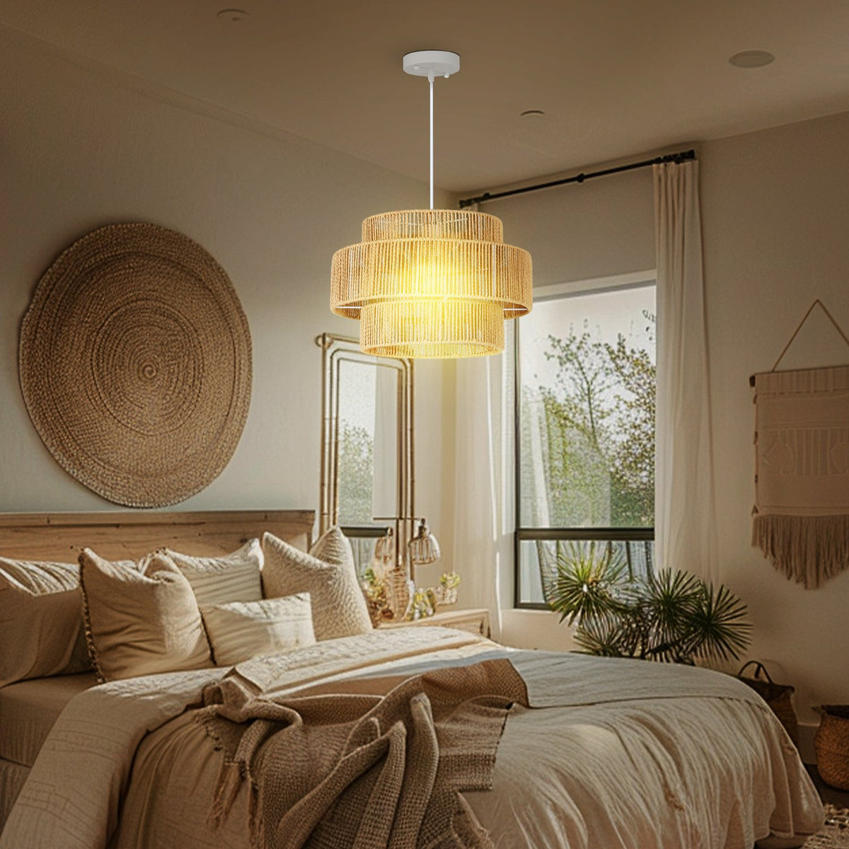 Boho Hemp Rope Pendel Light – E27, ljusbrun, kök/matsal