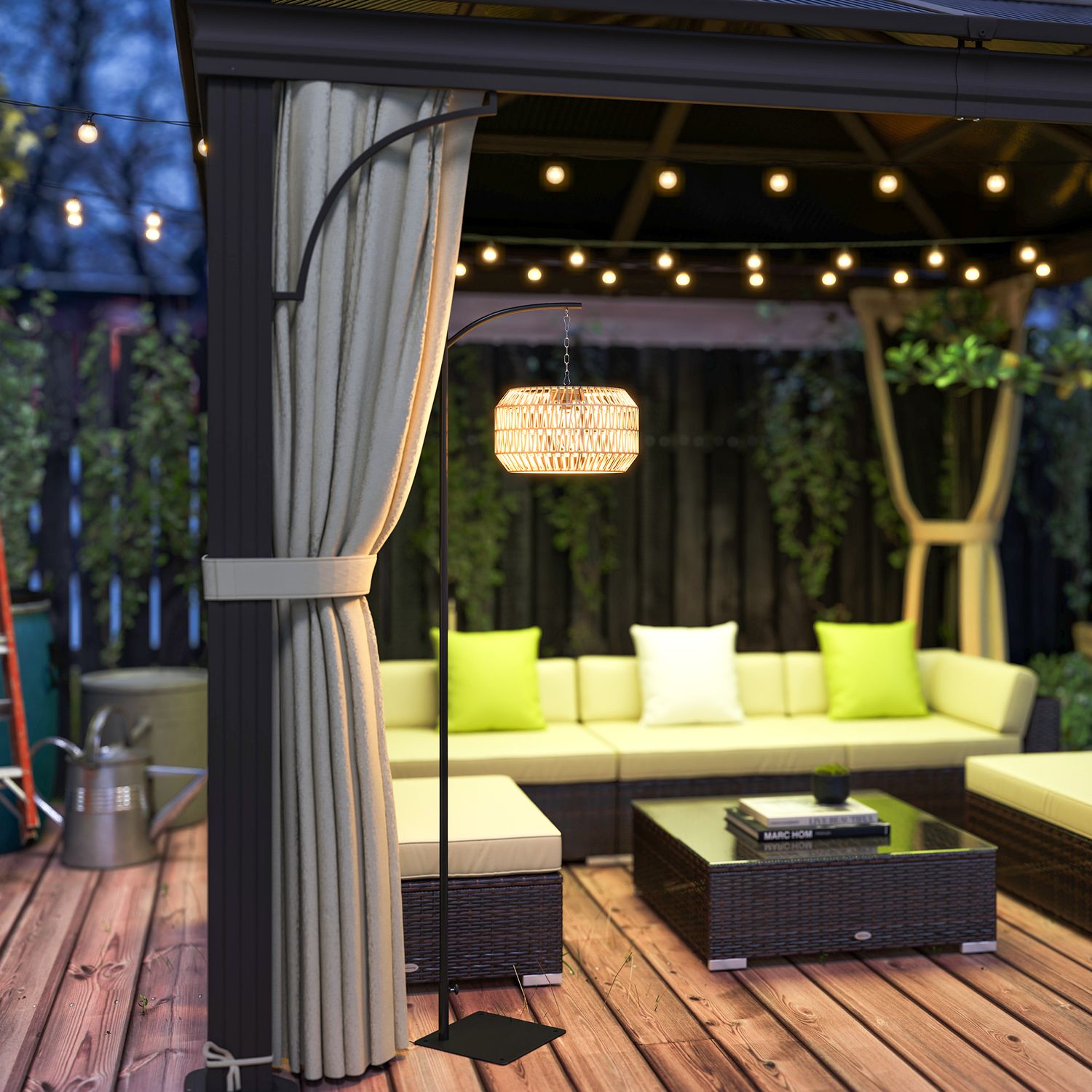 Boho Style Rattan Solar Golvlampa, IP44 Vattentät