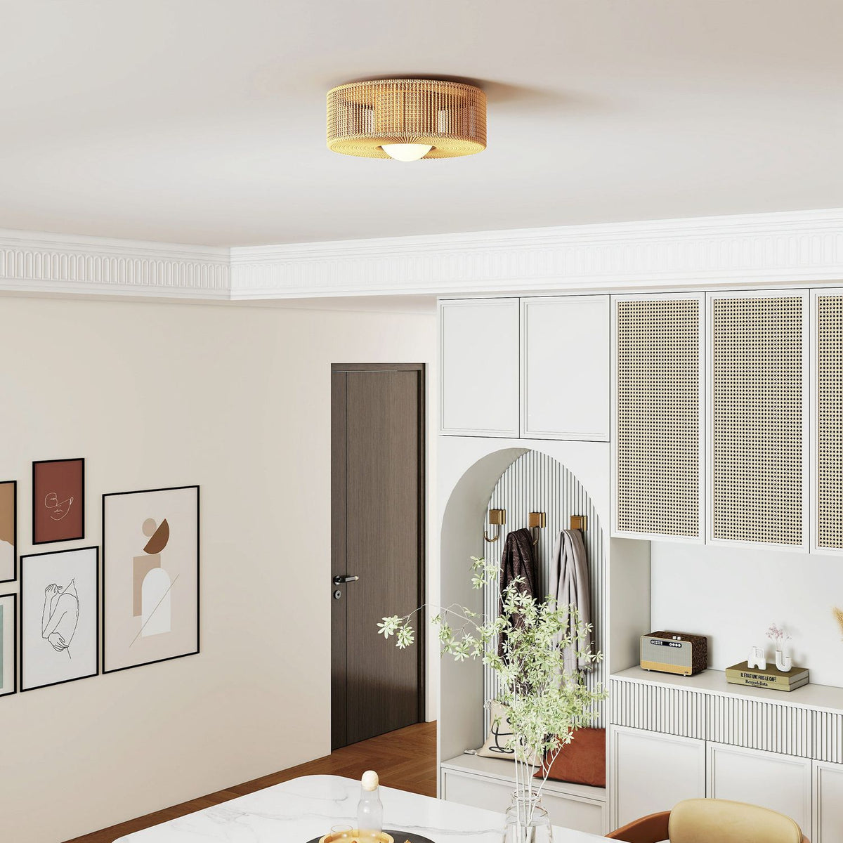 Boho-taklampe med skjerm av hampetau, G9 LED, 30 cm
