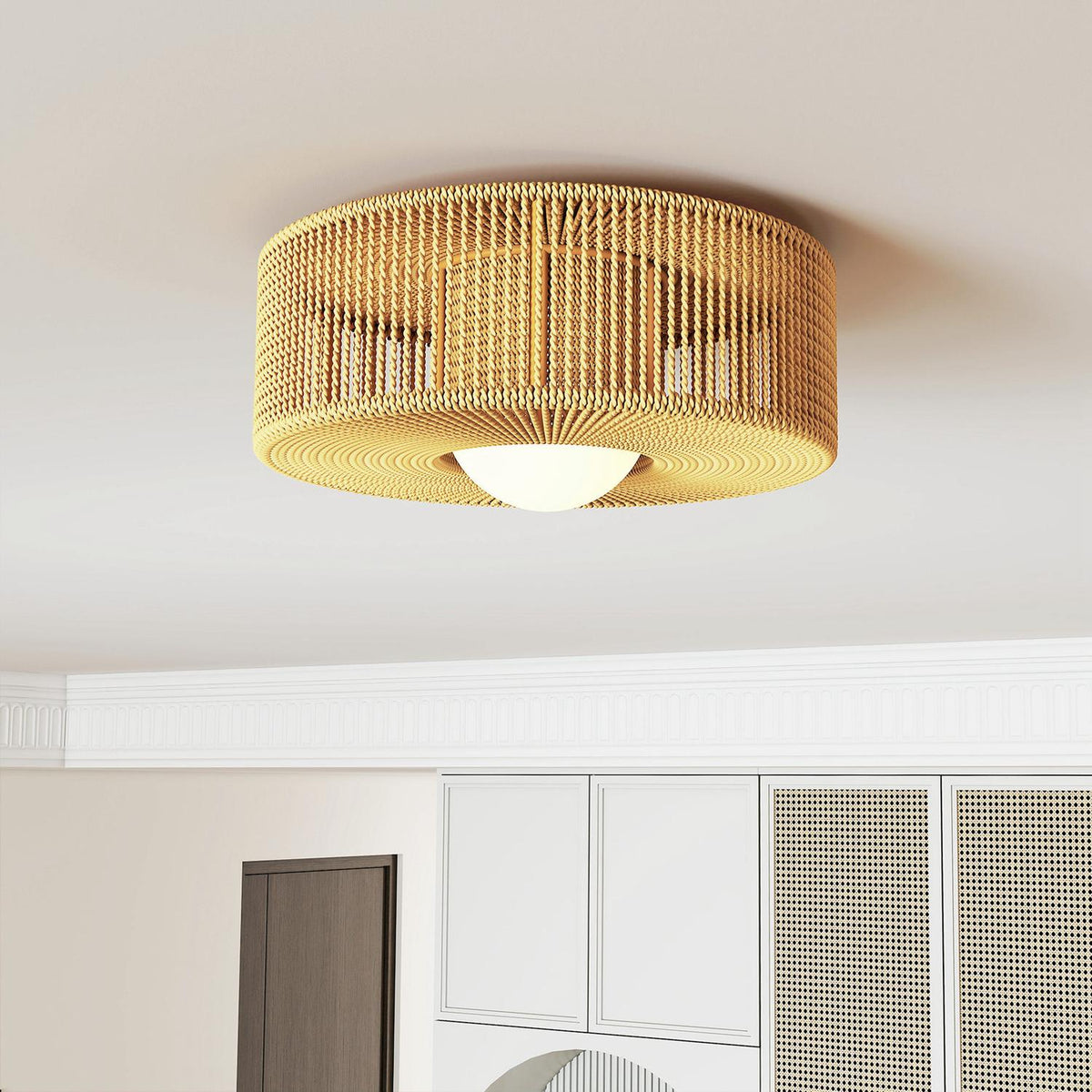 Boho-taklampe med skjerm av hampetau, G9 LED, 30 cm