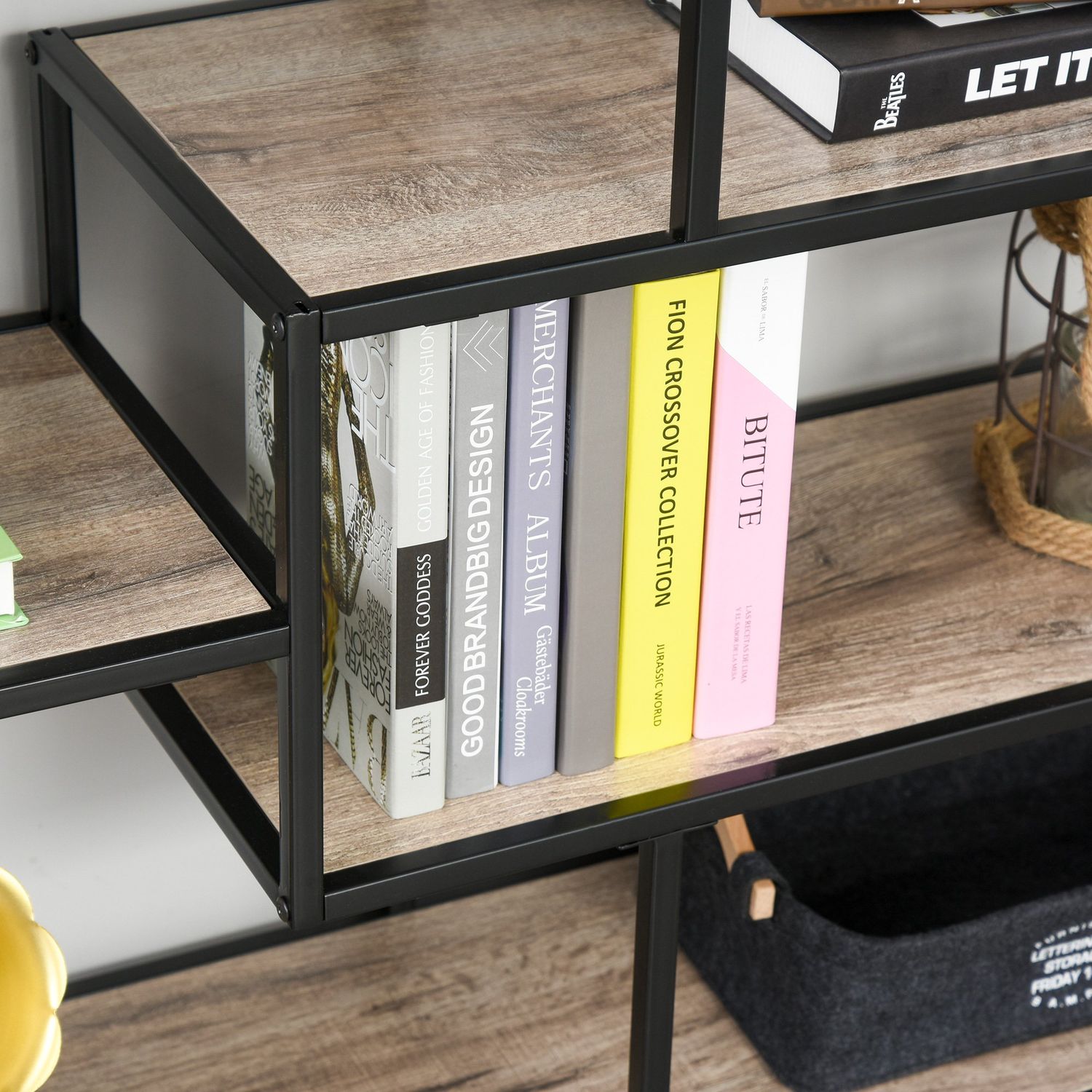 Bokhylla i industriell stil, Svart & Ek, 120x32x95 Cm