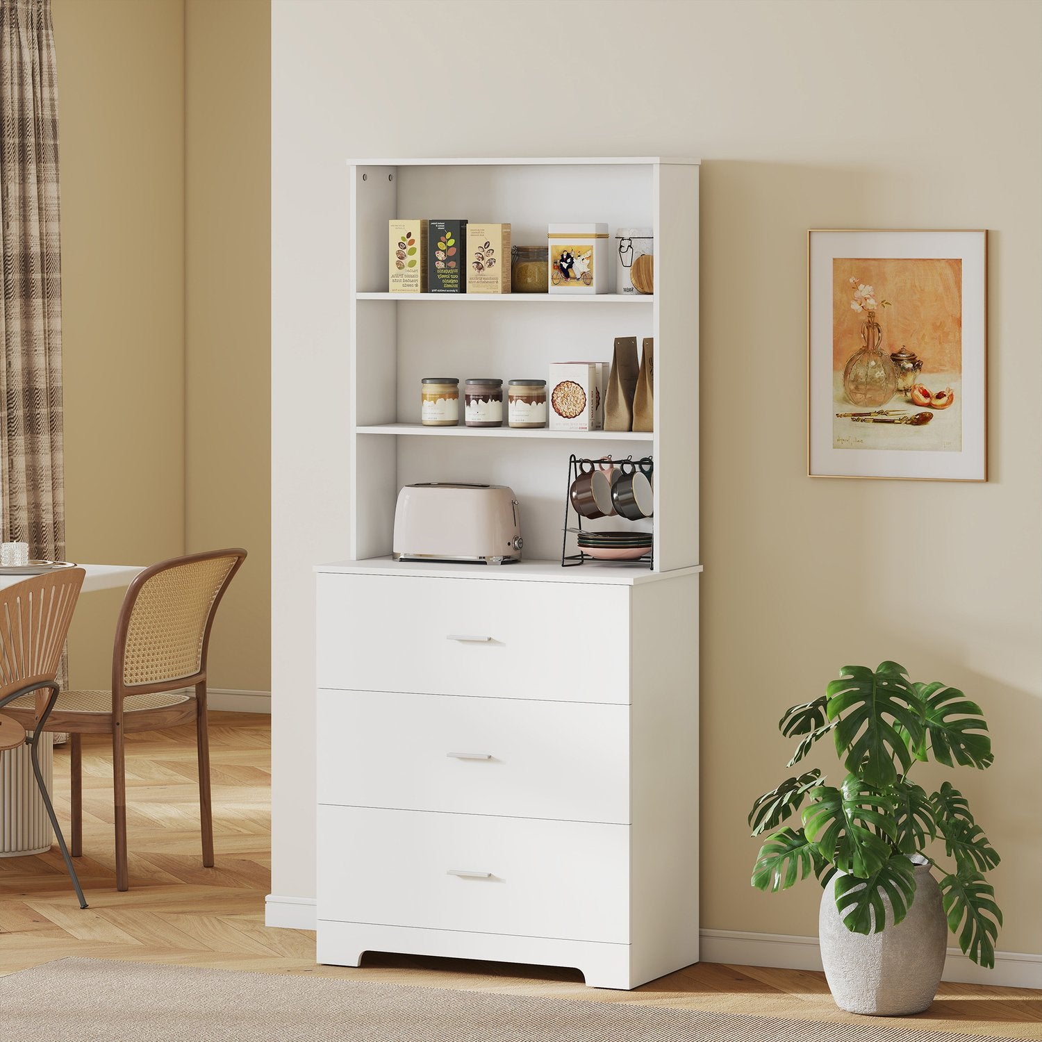 Bokhylla med 3 lådor, 3 hyllor, vit, 79x39,5x180 cm