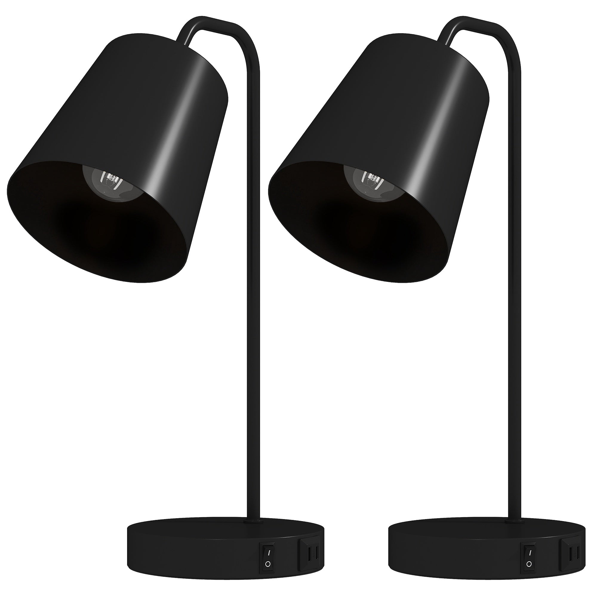 Bordlampa set om 2, svart stål, USB-A/USB-C, E27