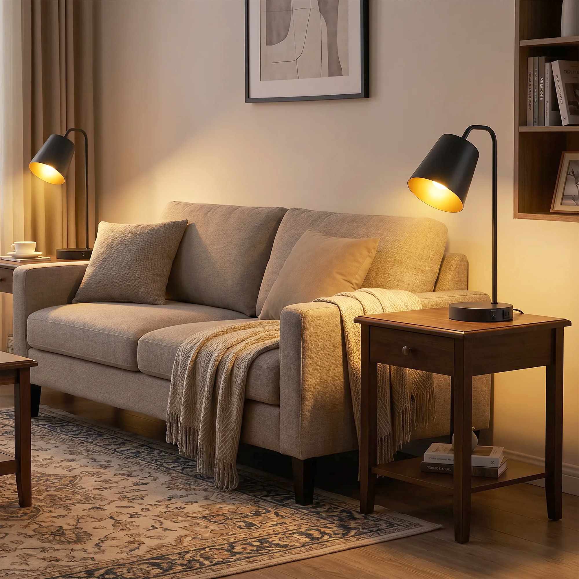 Bordlampa set om 2, svart stål, USB-A/USB-C, E27