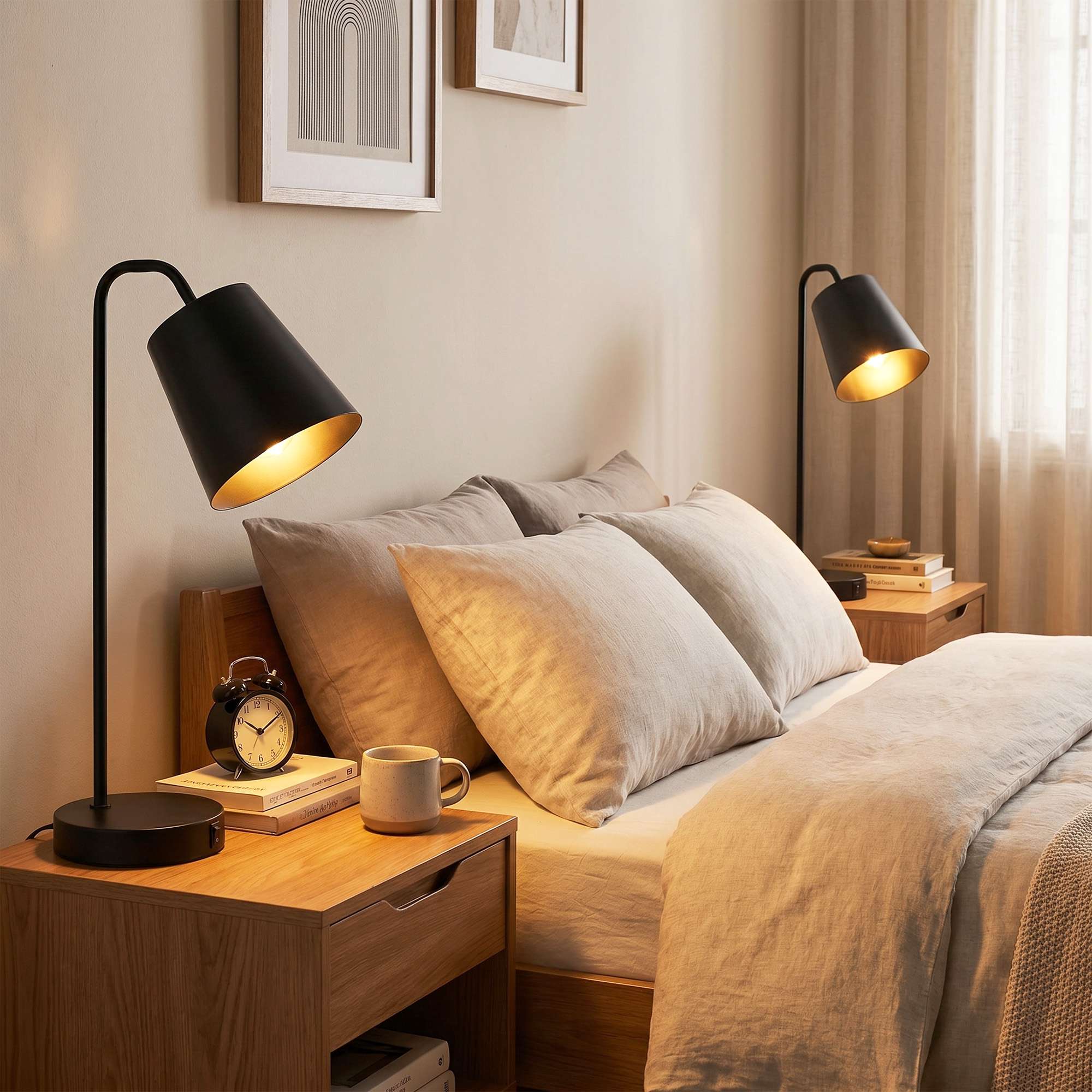 Bordlampa set om 2, svart stål, USB-A/USB-C, E27