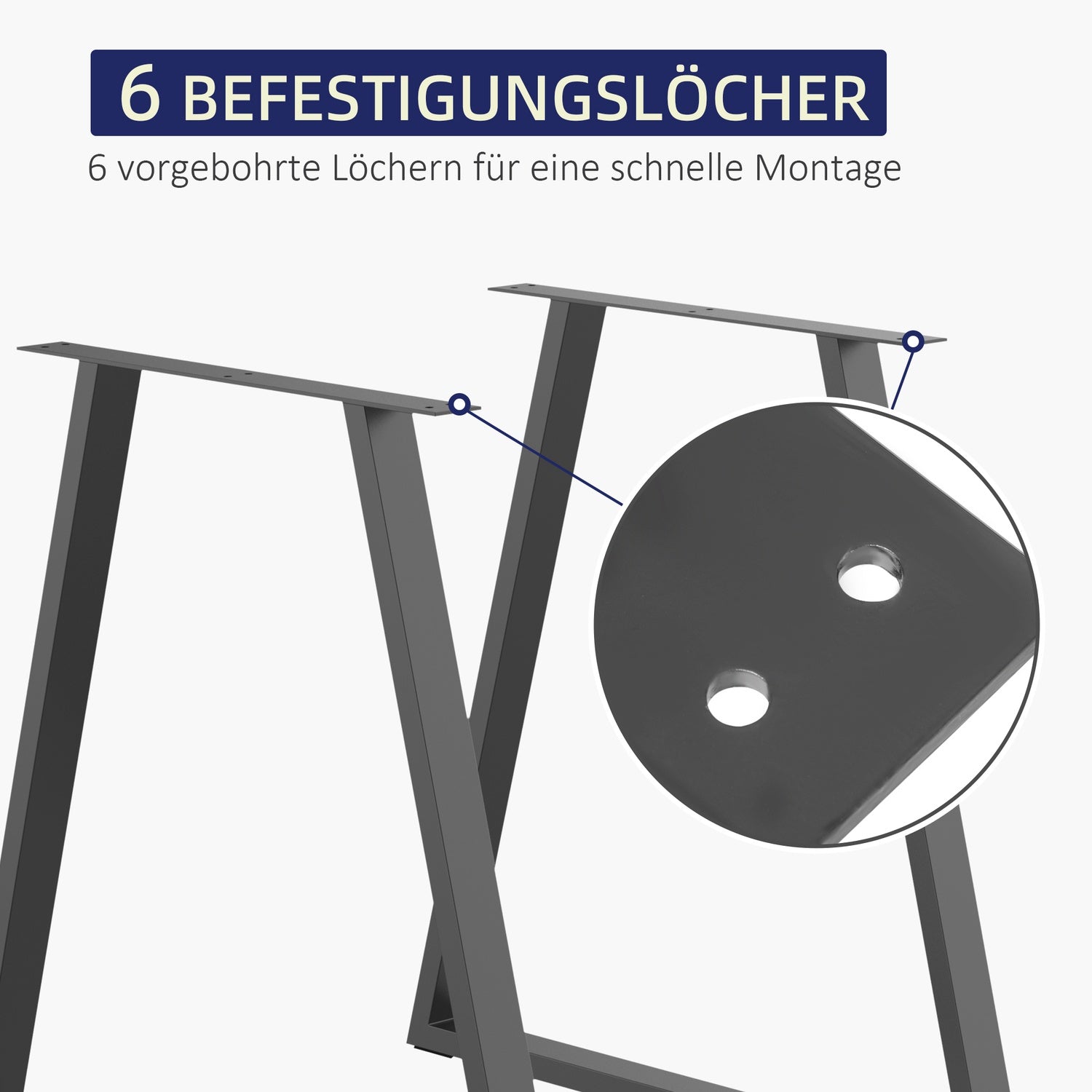 Bordsben i stål, trekantiga, 70 x 72 cm, Svart