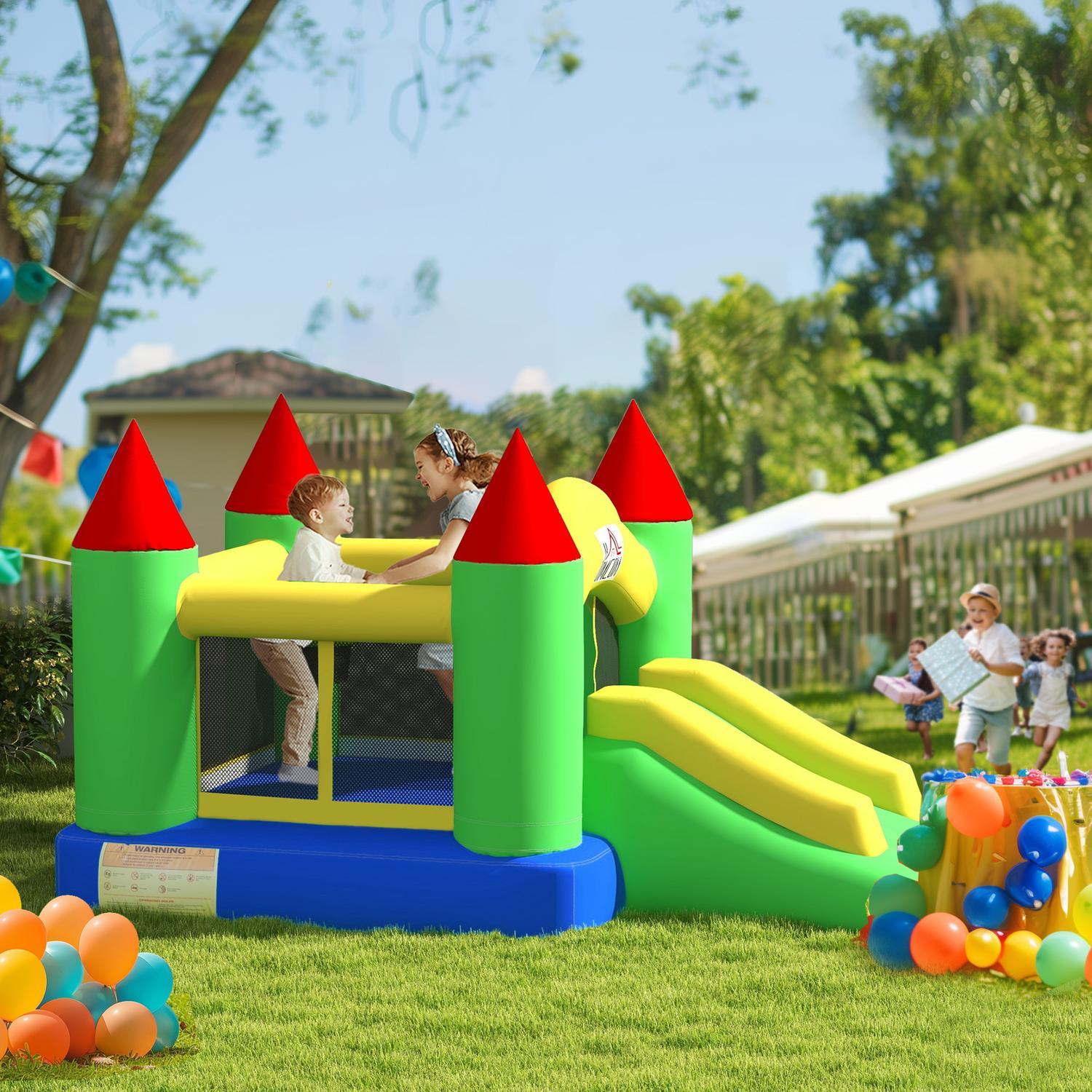 Hoppslott Uppblåsbar Blåsare Barns Hoppborg Lek Castle Slide Trampolin Skyddsnät 3-10 År Oxford 300X180X160Cm