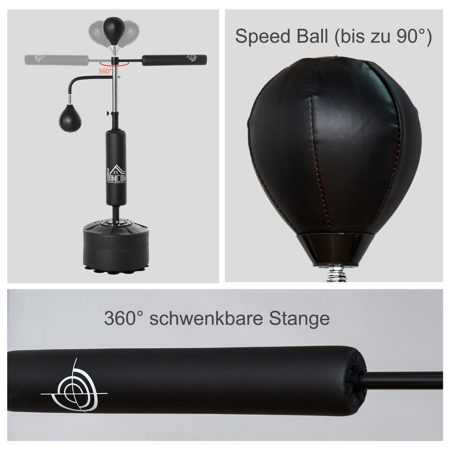 Boxningsstativ Stående Boxningstränare Med 2 Hastighetsbollar Reflexstång Och Sugkoppsbas 160-230Cm Höjdjusterbar Svart