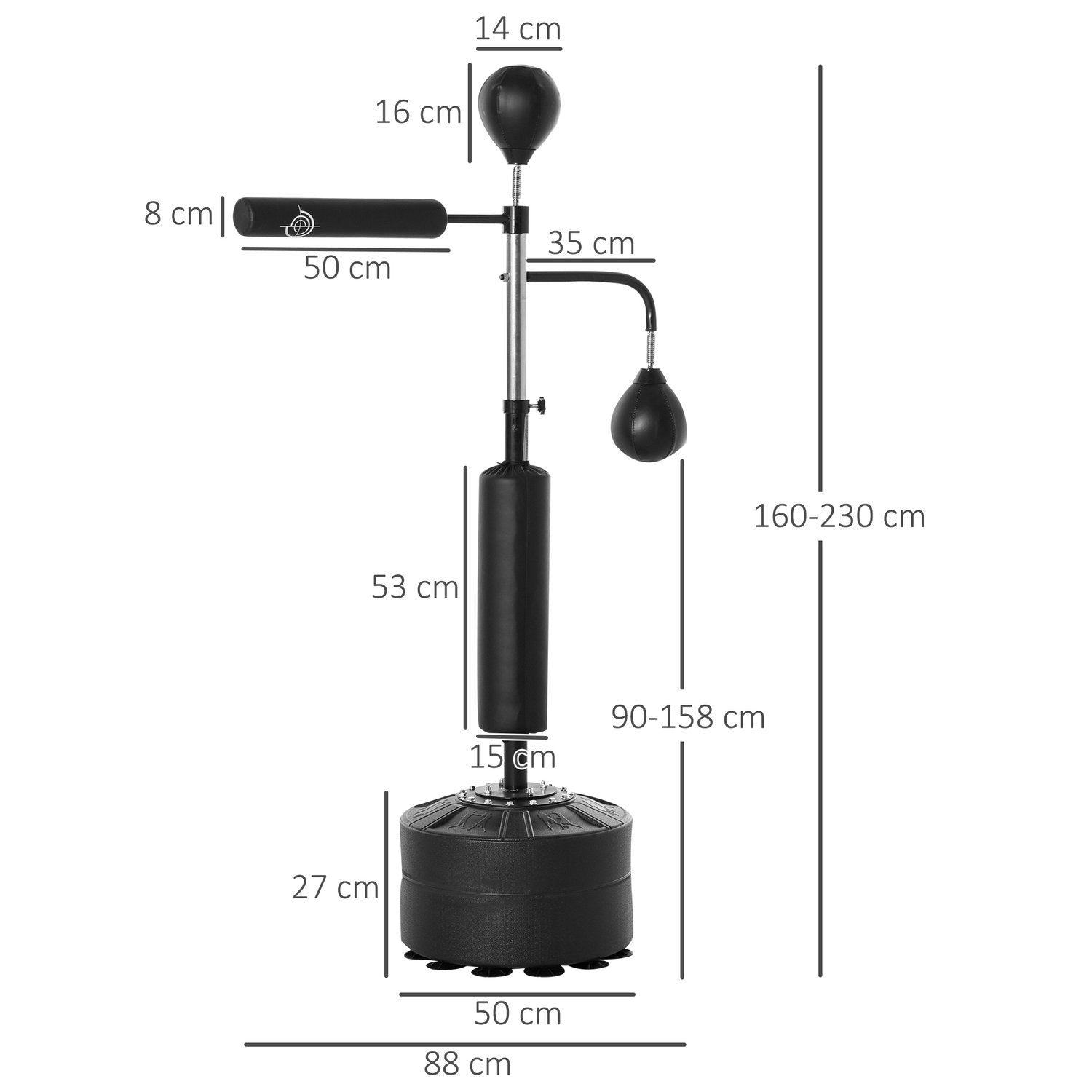 Boxningsstativ Stående Boxningstränare Med 2 Hastighetsbollar Reflexstång Och Sugkoppsbas 160-230Cm Höjdjusterbar Svart