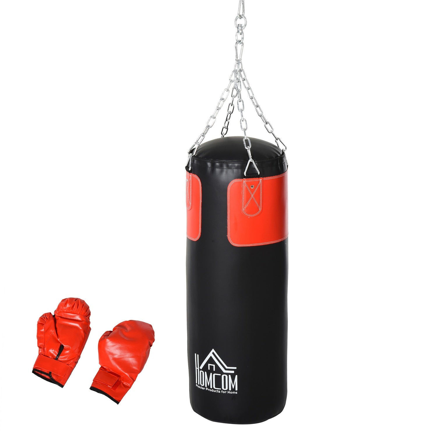 Boxningssäcksset med handskar, fylld, 120cm, svart/röd
