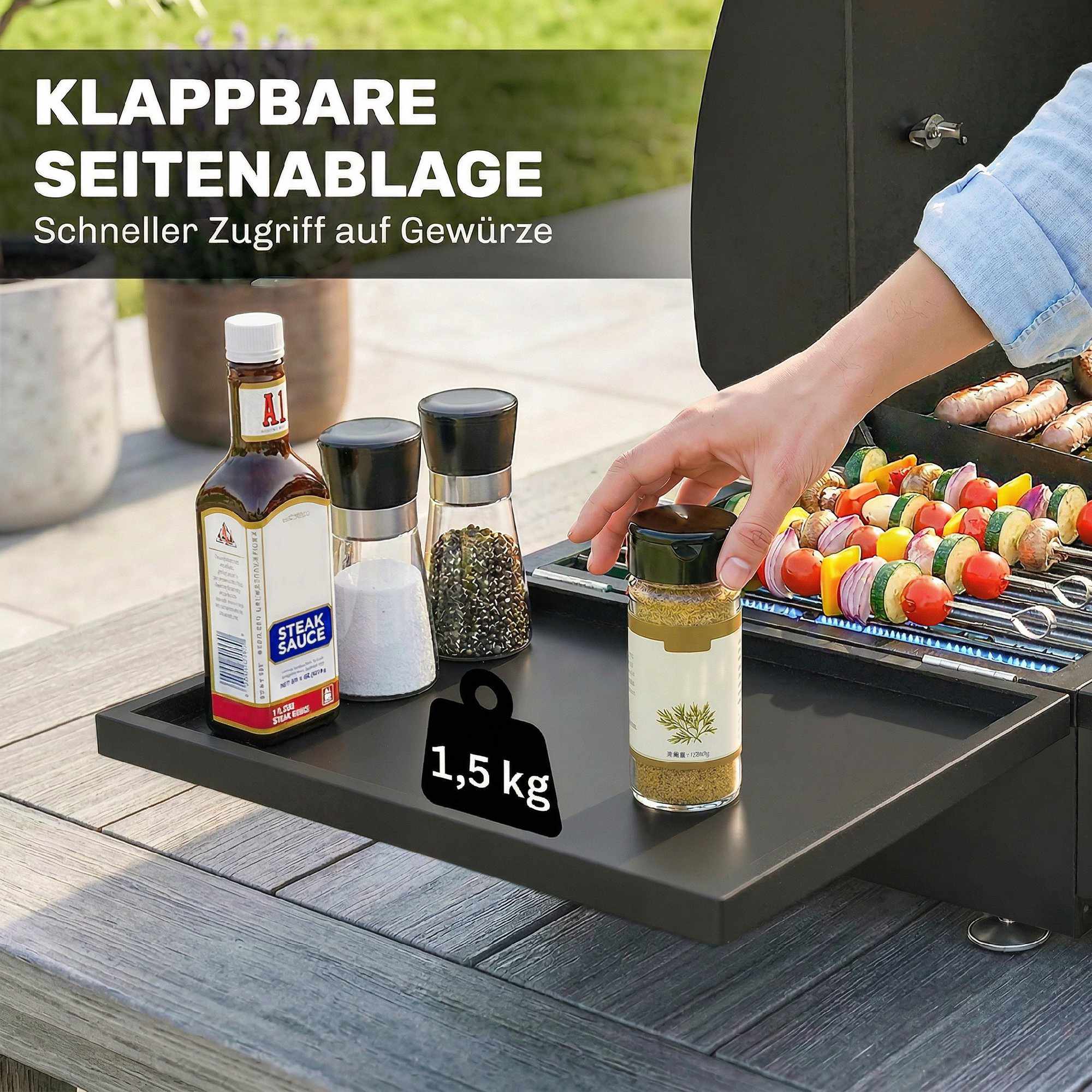 Bärbar bordsgasgrill, 3 brännare, emaljgaller