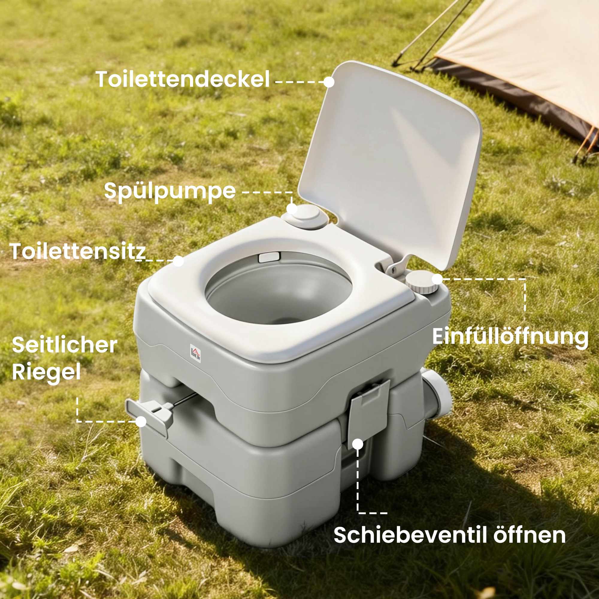 Bärbar campingtoalett, 20 liters avfallstank, 147 kg kapacitet