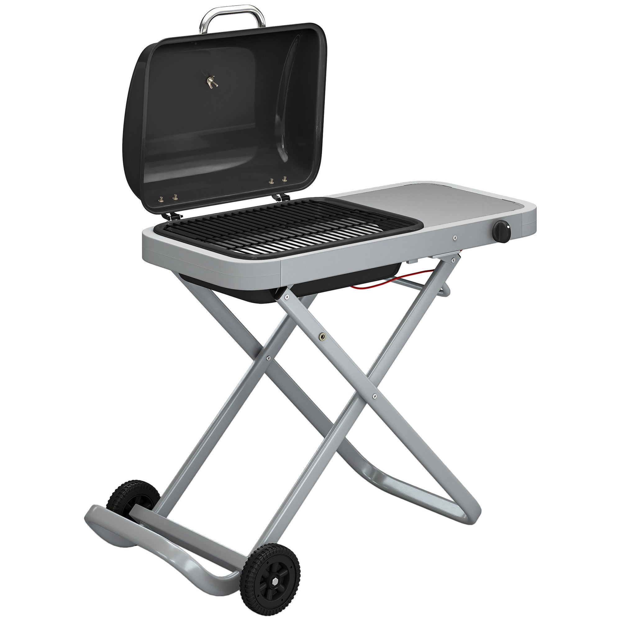 Bärbar gasgrill med 1 brännare, hopfällbar vagn, termometer