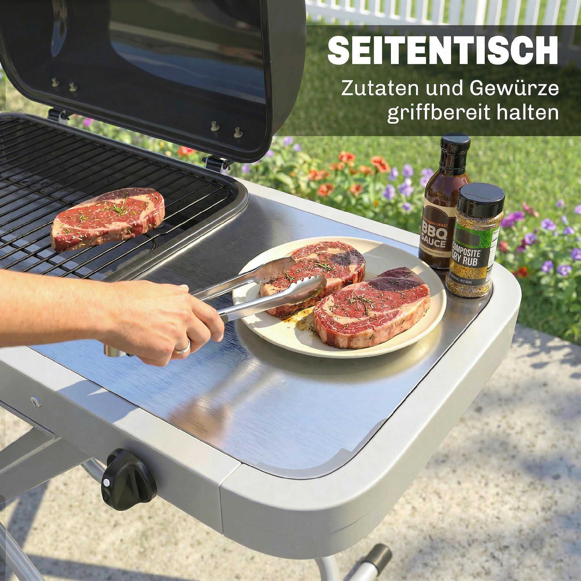Bärbar gasgrill med 1 brännare, hopfällbar vagn, termometer