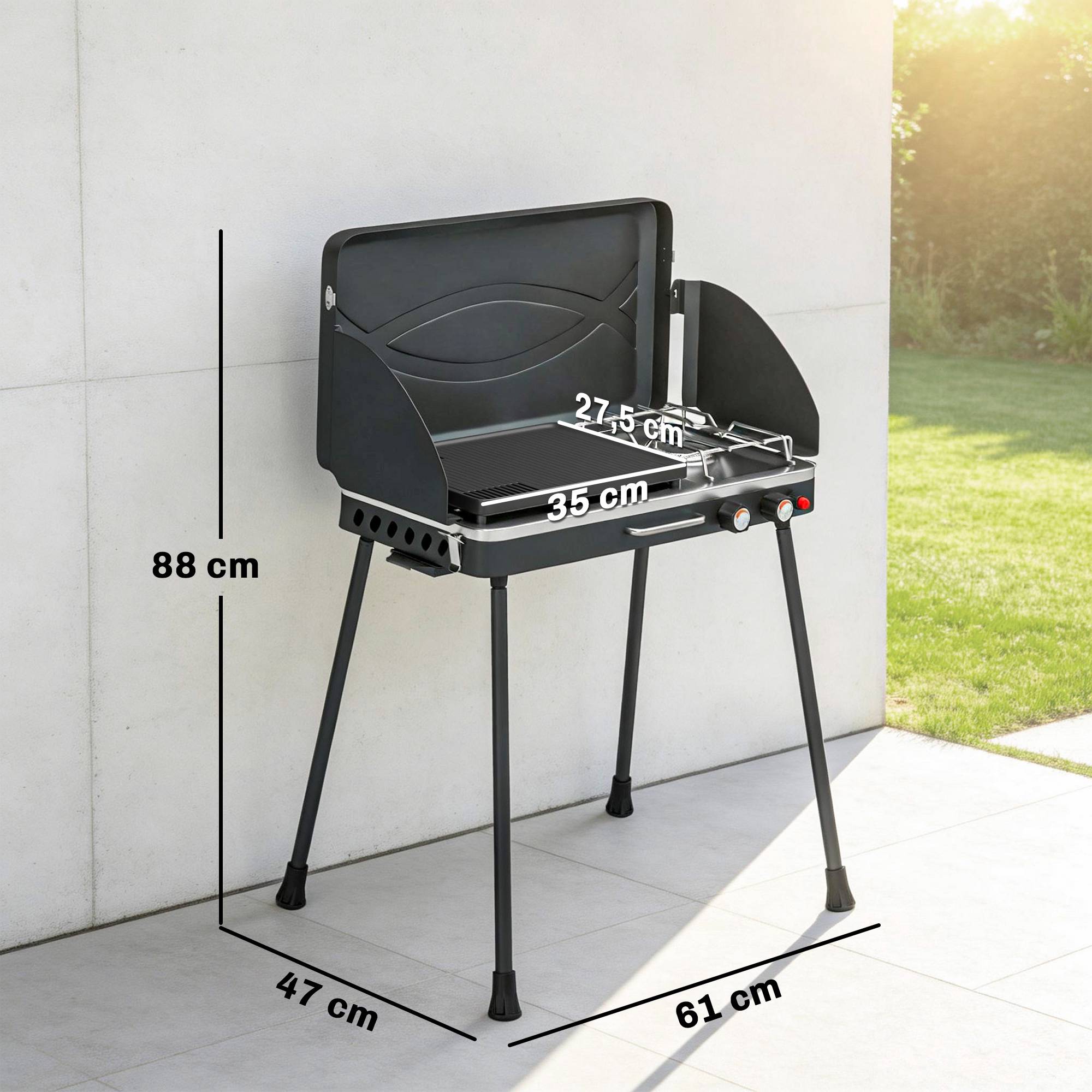 Bärbar gasgrill med 2 brännare, 7 kW, bordsmonterad