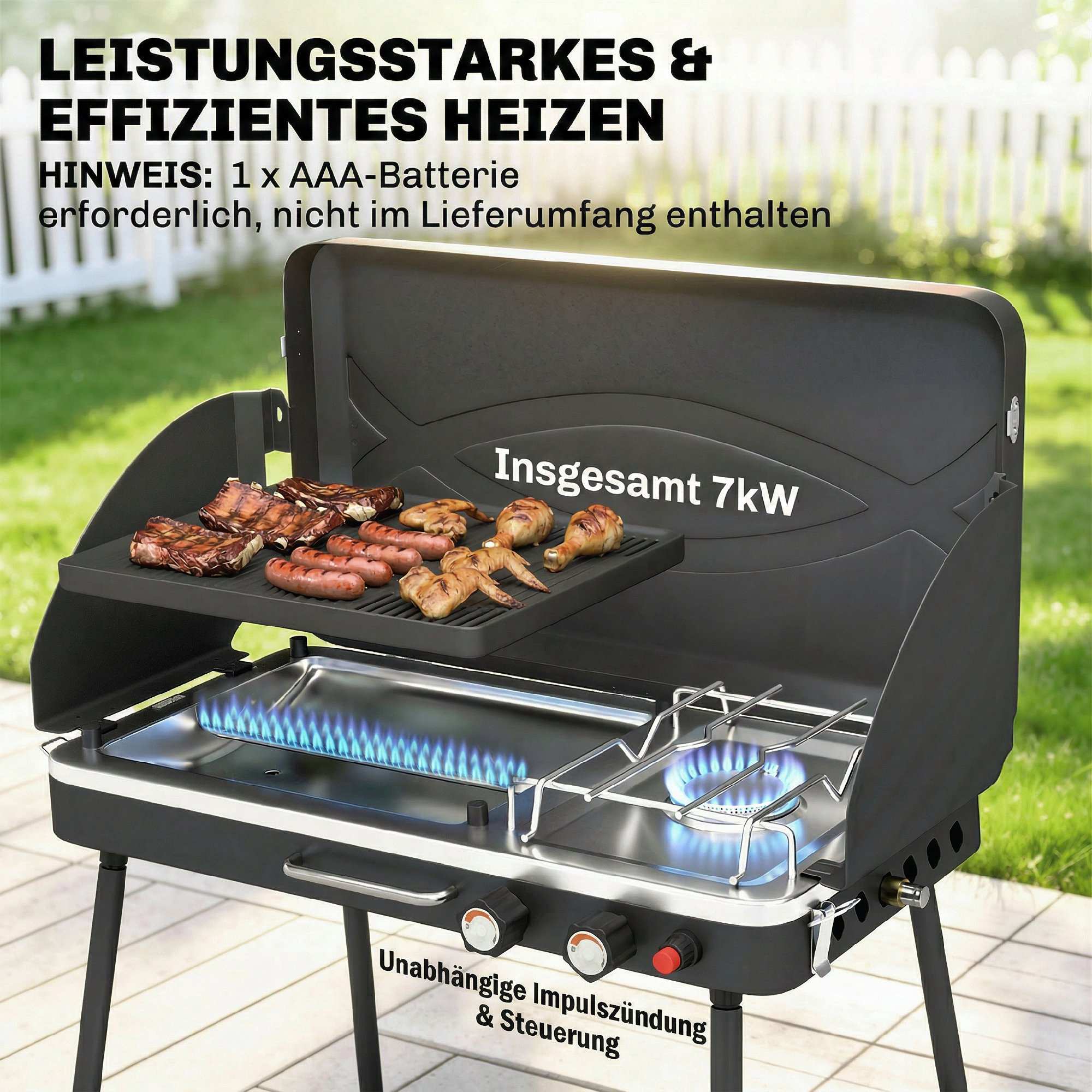 Bärbar gasgrill med 2 brännare, 7 kW, bordsmonterad