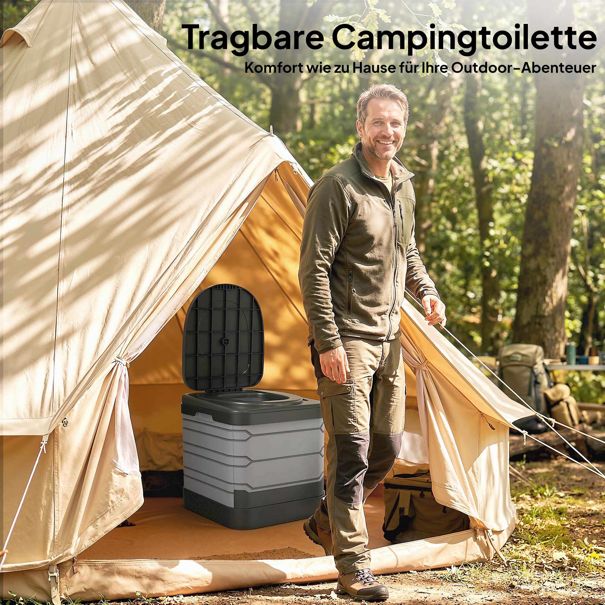 Bärbar hopfällbar campingtoalett med 12 påsar, 150 kg kapacitet