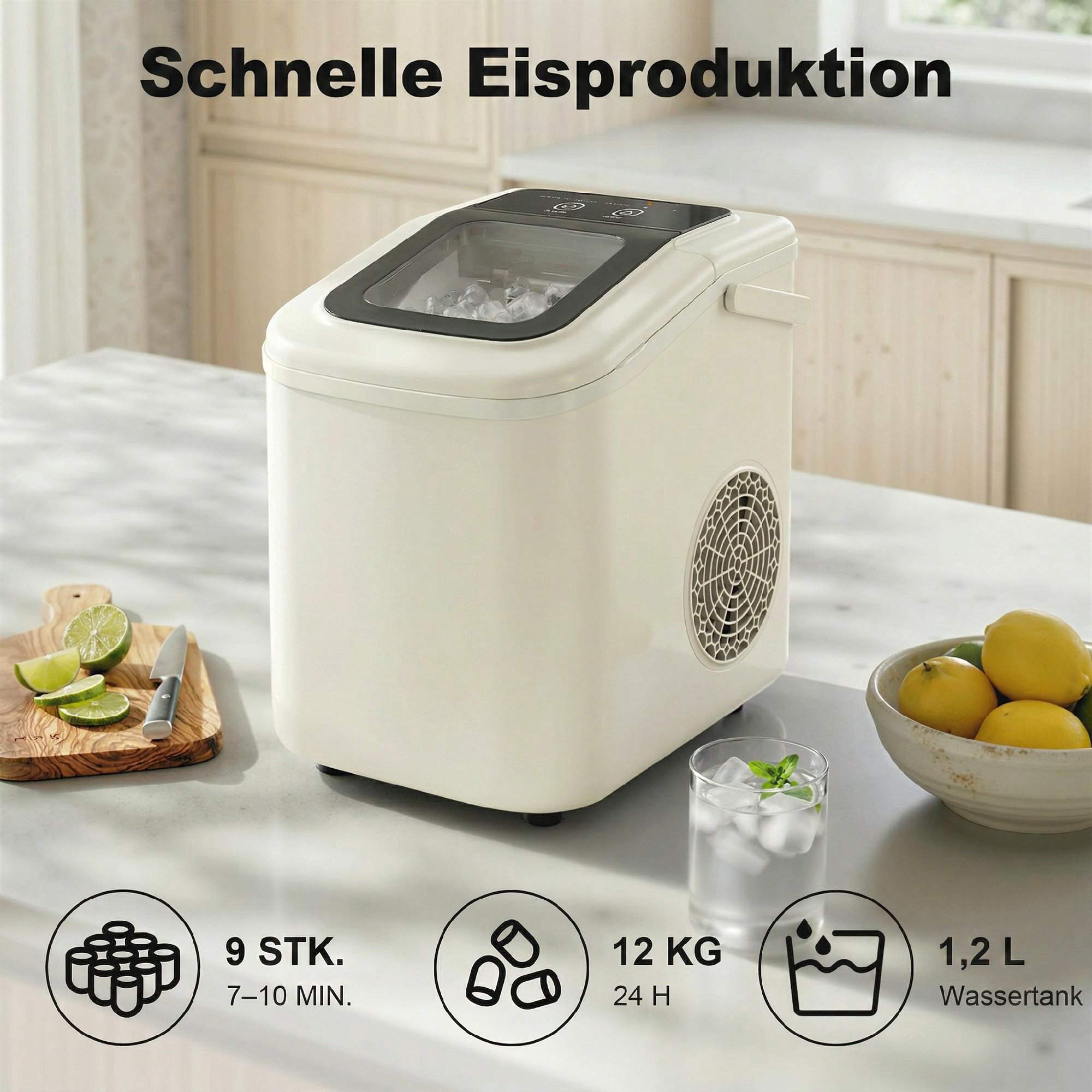Bärbar ismaskin med självrengöring, 12 kg/24 timmar, Beige