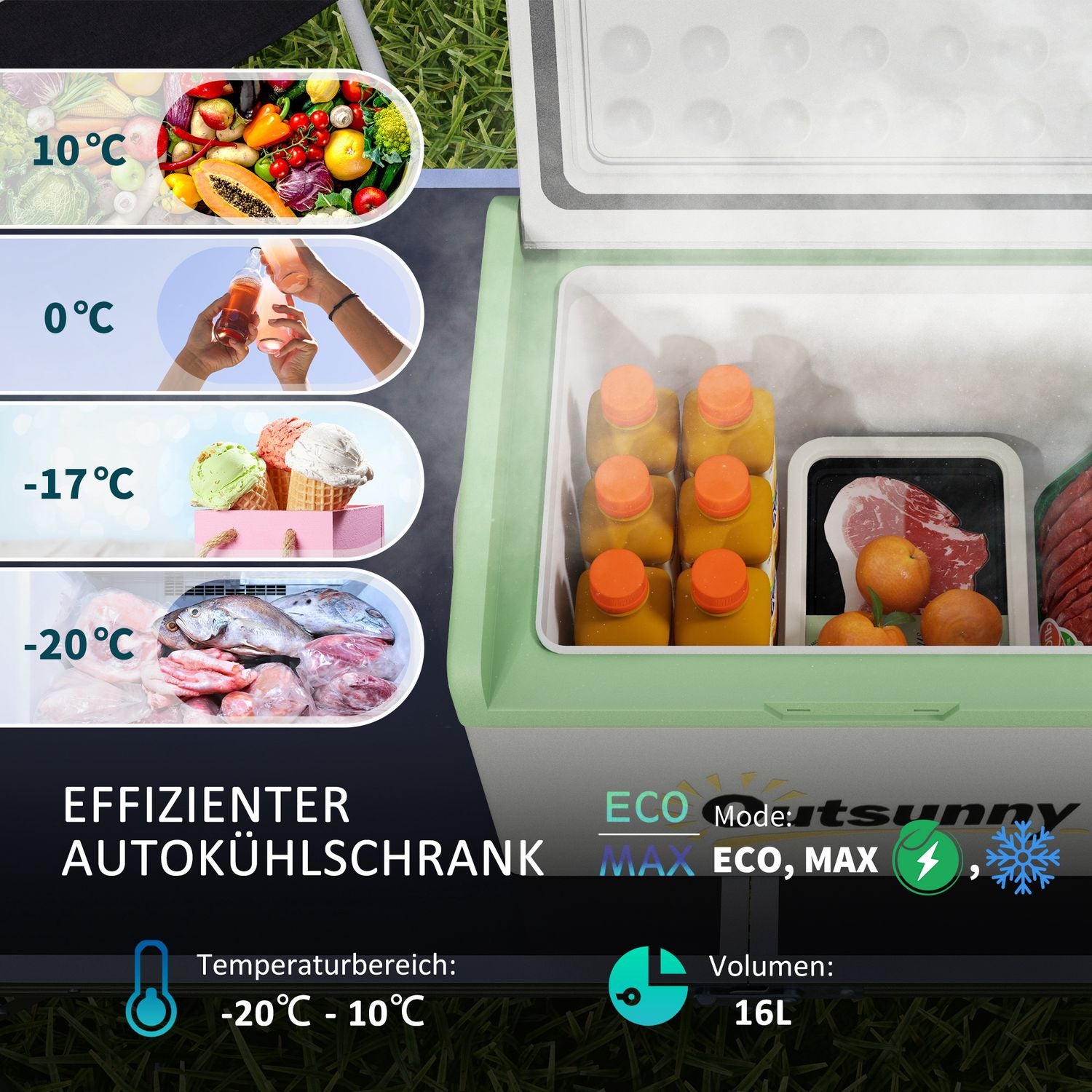 Bärbar kompressorkylbox 16L, Dual Voltage, -20°C